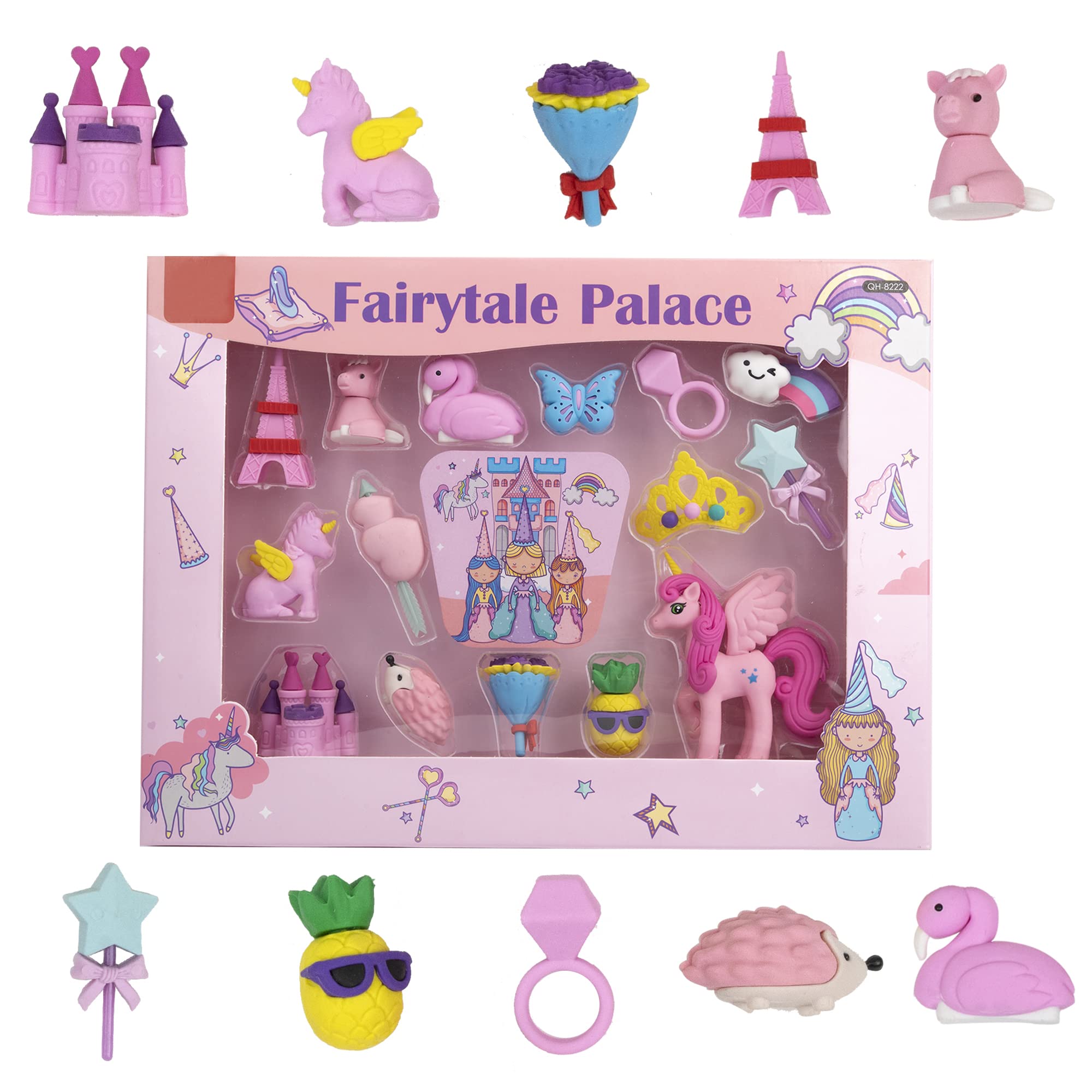 WISHKEY Colorful Fairytale Palace Themed Stationary for Girls with 15 Cute Adorable Princess Erasers, Fancy Eraser Set Birthday Party Return Gift for Kids (Multicolor) (B09Q91JGBW) Amazon Price History, Amazon Price Tracker