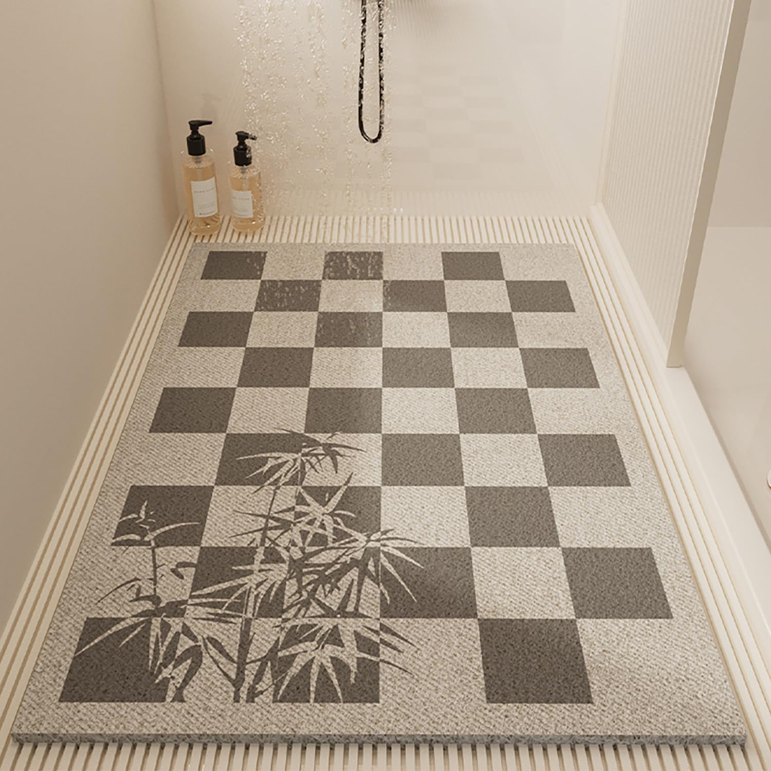 Alfombra Bañera Antideslizante 60x120cm,Alfombra Ducha Antideslizante de Loofah,Alfombrilla Bañera con Orificios de Drenaje,Alfombrilla Ducha Sin Ventosas,Gris