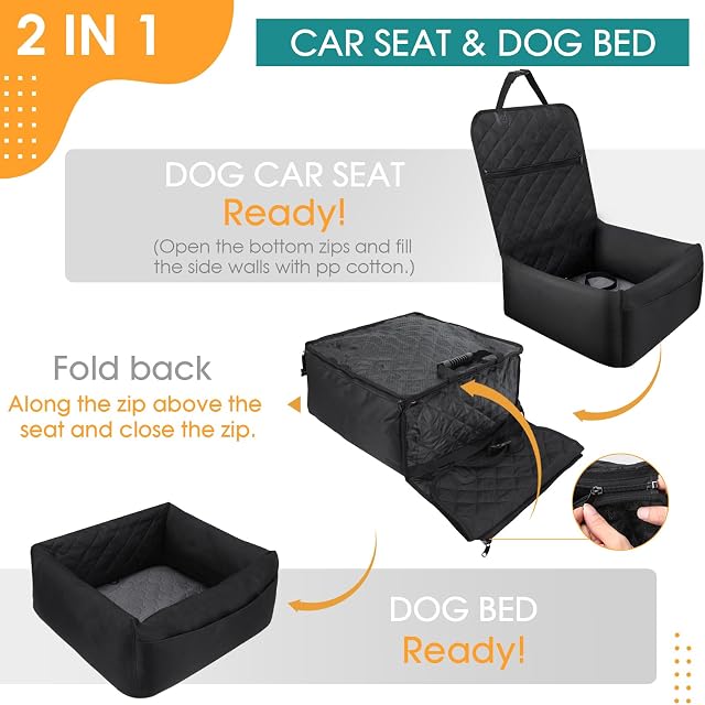 Foto 2 de 7 de Mozzmo Asiento Perro Coche, Silla 2 en 1 para Perro y Coche, Cama Pequeña con Cinturón de Seguridad