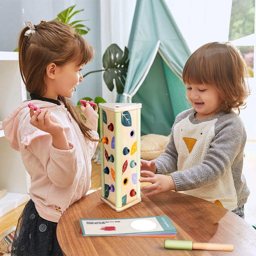 aiwo Toddler Magnetic Bird Feeder Toys for Kids, Worm Catching Toys, Wooden Educational Montessori Preschool Toys for 2 3 4 Year Old Boys Girls Gift with 20 Question Cards