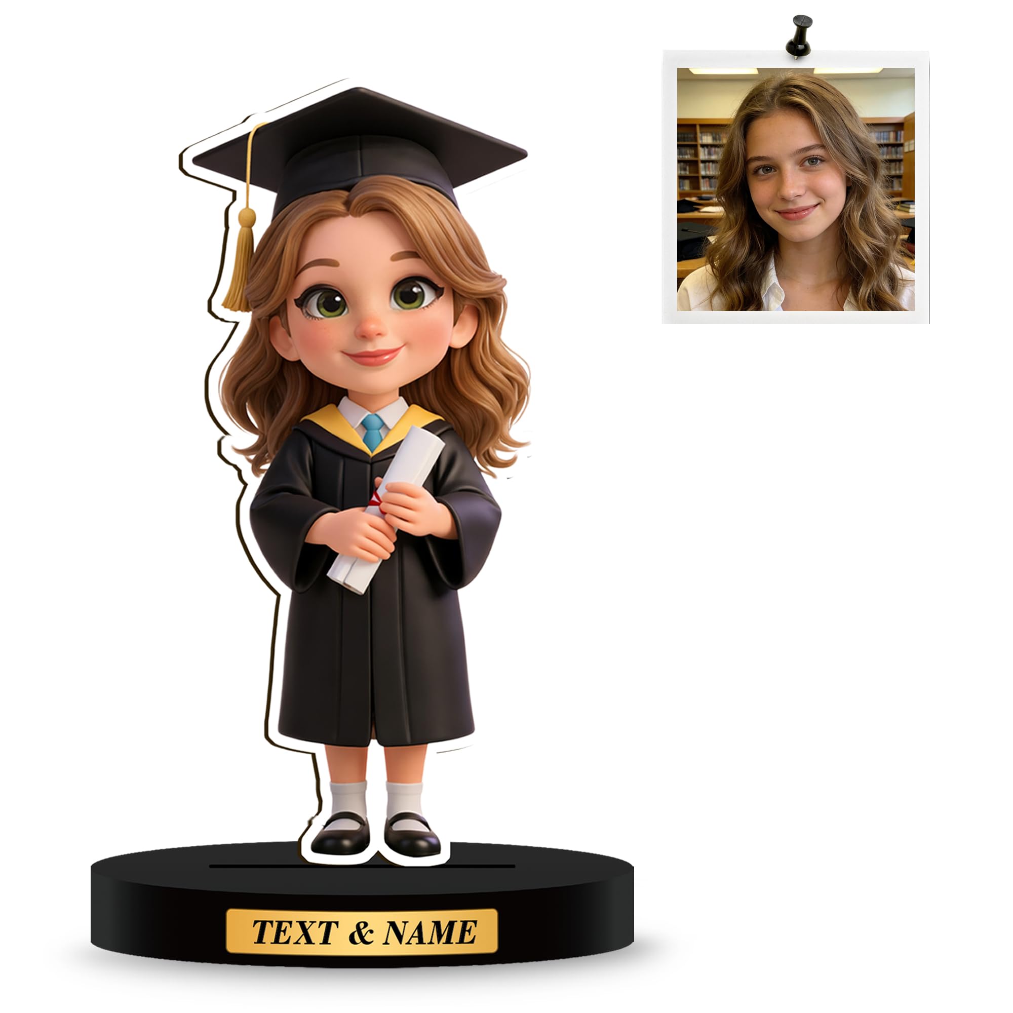 Figura de Madera con Foto en 2D para Graduación - Regalo Personalizado con Retrato de Dibujos Animados