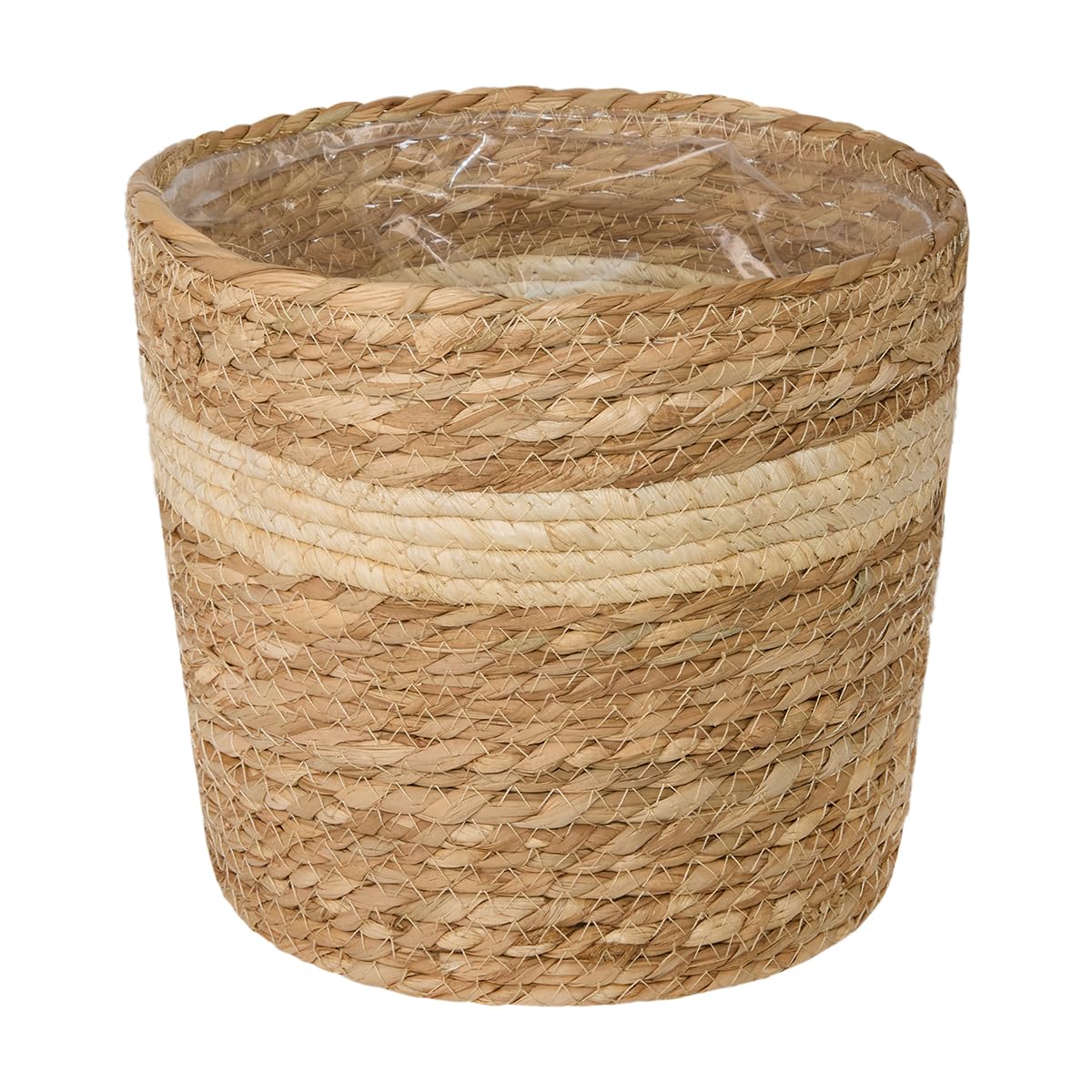 green leaves Natural Seagrass Indoor Planter Storage Basket Flower Pot with waterproof liner (Small)