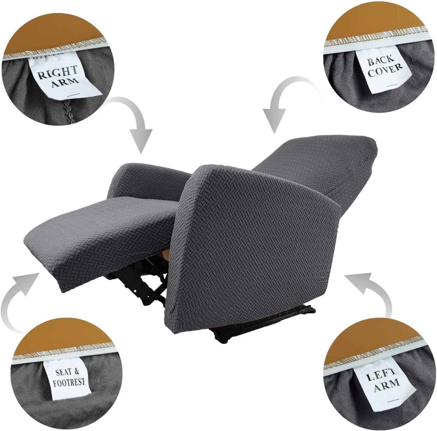 Konsilsa Stretch Recliner Covers, Single seat Recliner slipcovers Four-Piece Anti-Slip with Side Pockets Recliner Sofa Covers Armchair Covers for Cushion Couch Recliner Armchair (Color : Green)