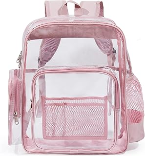 Jusdot Clear Backpack Heavy Duty PVC Transparent Backpacks for School, Workplace, Rose Gold