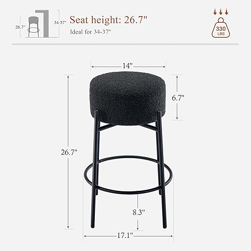 Miniatura 2 de Boucle - Juego de 2 taburetes de mostrador sin espalda, modernos taburetes de bar con asiento redondo y patas de metal, silla de altura de mostrador