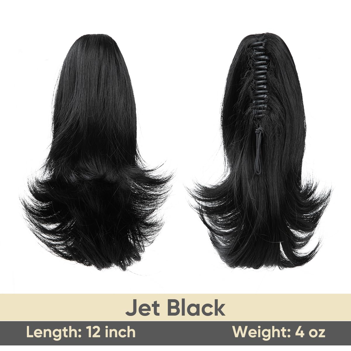 CJL HAIR Claw Clip Ponytail Extension Drawstring Black Short Curly Wavy Fake Faux Pony tails 12 Inch Synthetic Heat Friendly Fiber Hair Pieces for Women - Image 2