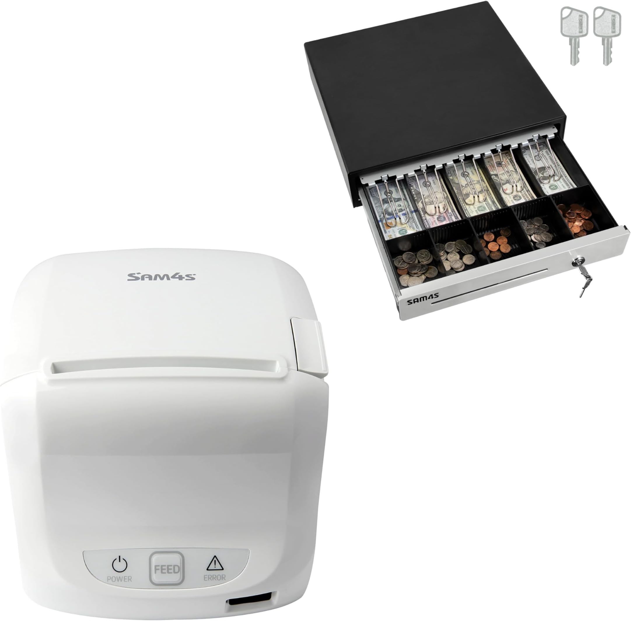 White GIANT-100 Compact 3" Thermal POS Printer USB Serial Ethernet, with Splash Cover Included 16" Black Cash Drawer