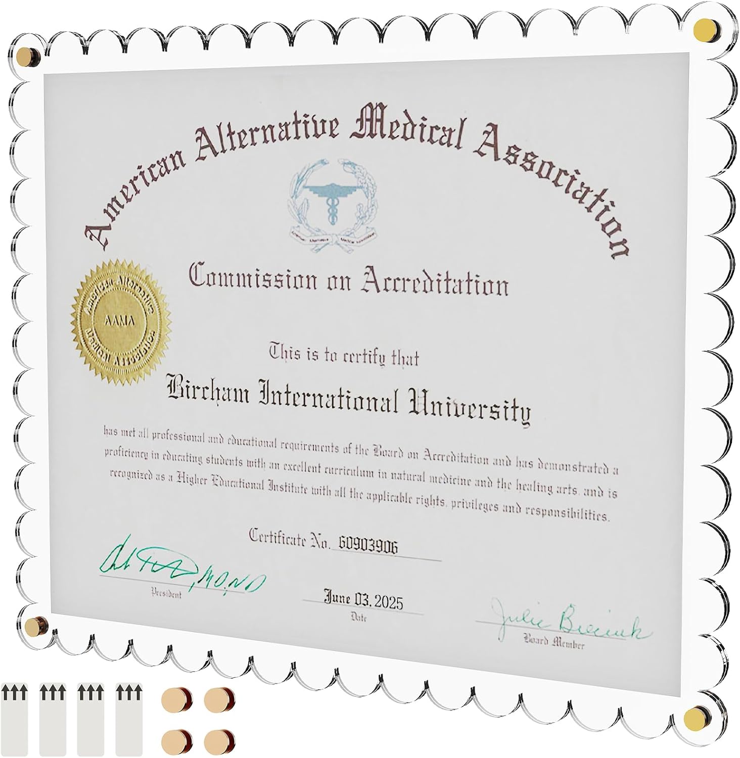 Certificate Frame, 11x14 Wall Mount Picture Diploma Document Degree Frame, No Drill Clear Acrylic Photo Frame with Adhesive Tape and Golden Screws for Certificate, Pressed Flowers, Money, Diploma, 1Pcs