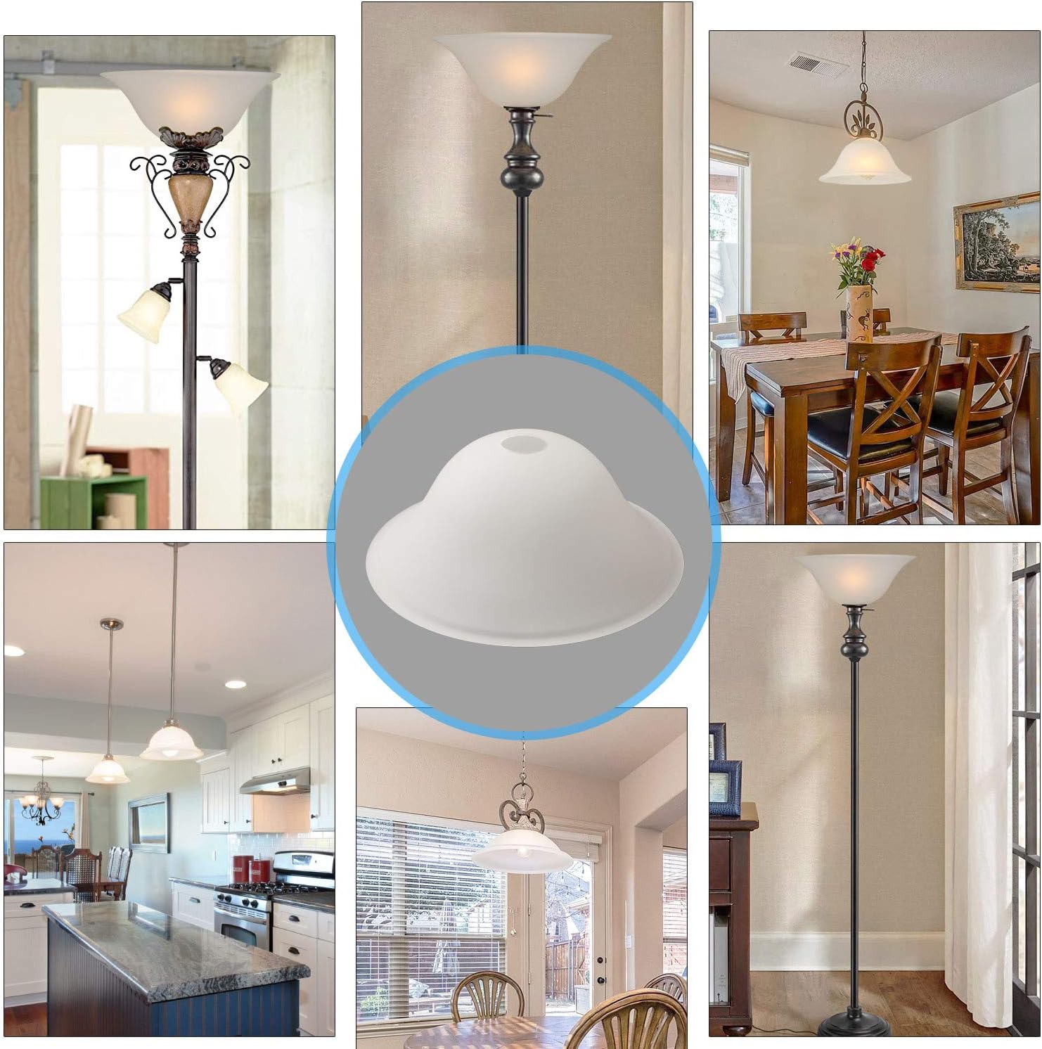 Giluta Floor Lamp Glass Shade Replacement Globe -Fitting Opening 1.625" Modern Frosted Style Light Fixture Shade, Height: 4.75 inches, Width: 12 inches. Lipless