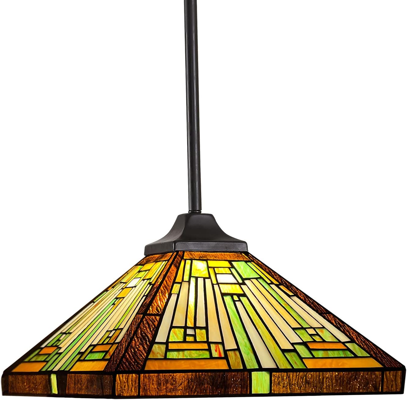 Tiffany Lamp Stained Glass Pendant Lights 12" Wide Amber Brown Mission Tiffany Style Hanging Lamp for Kitchen Island Dining Room Hallway Counter