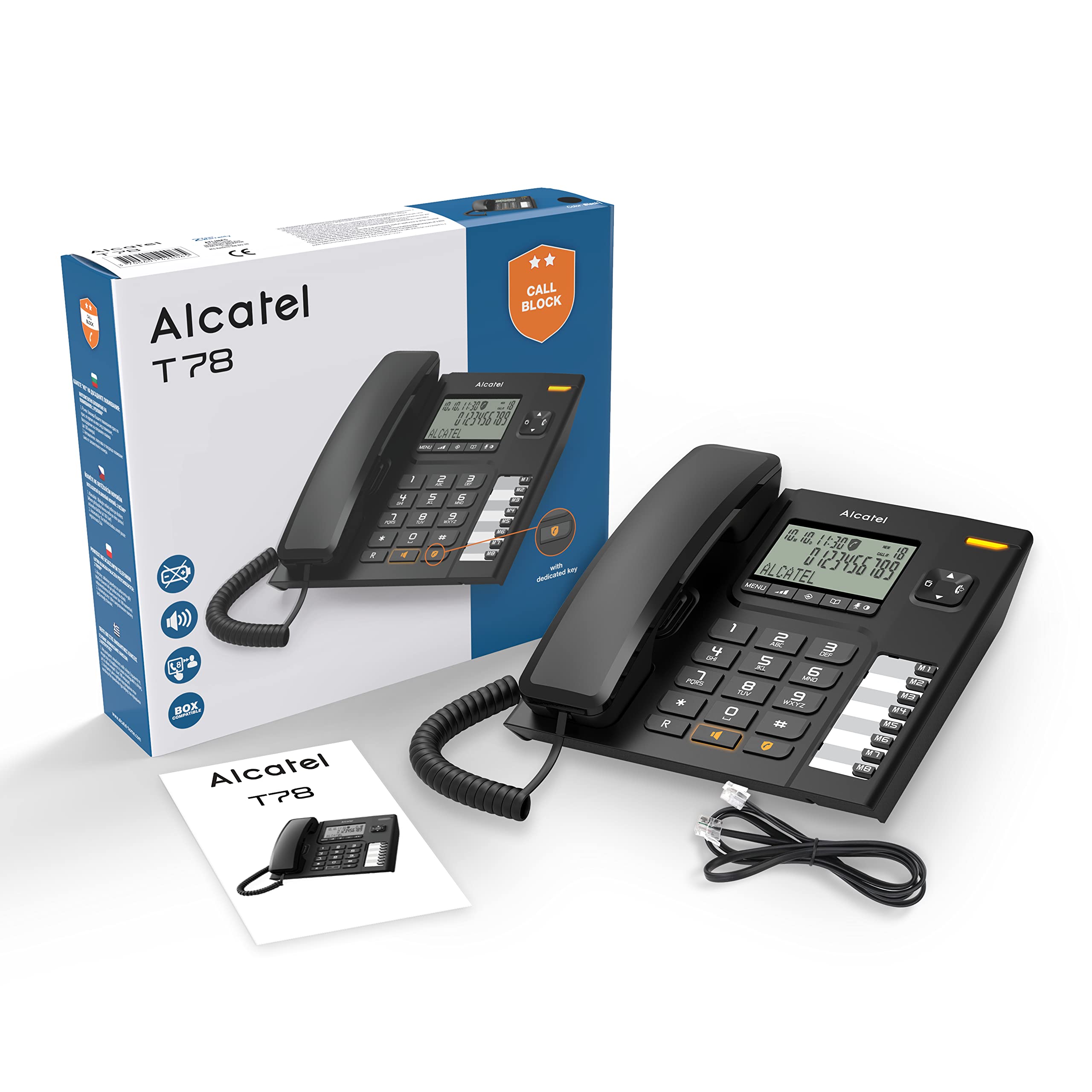 Alcatel T78, schnurgebundenes Festnetztelefon für Heim und Büro, großes Display, 8 Direktwahltasten, Anrufsperre