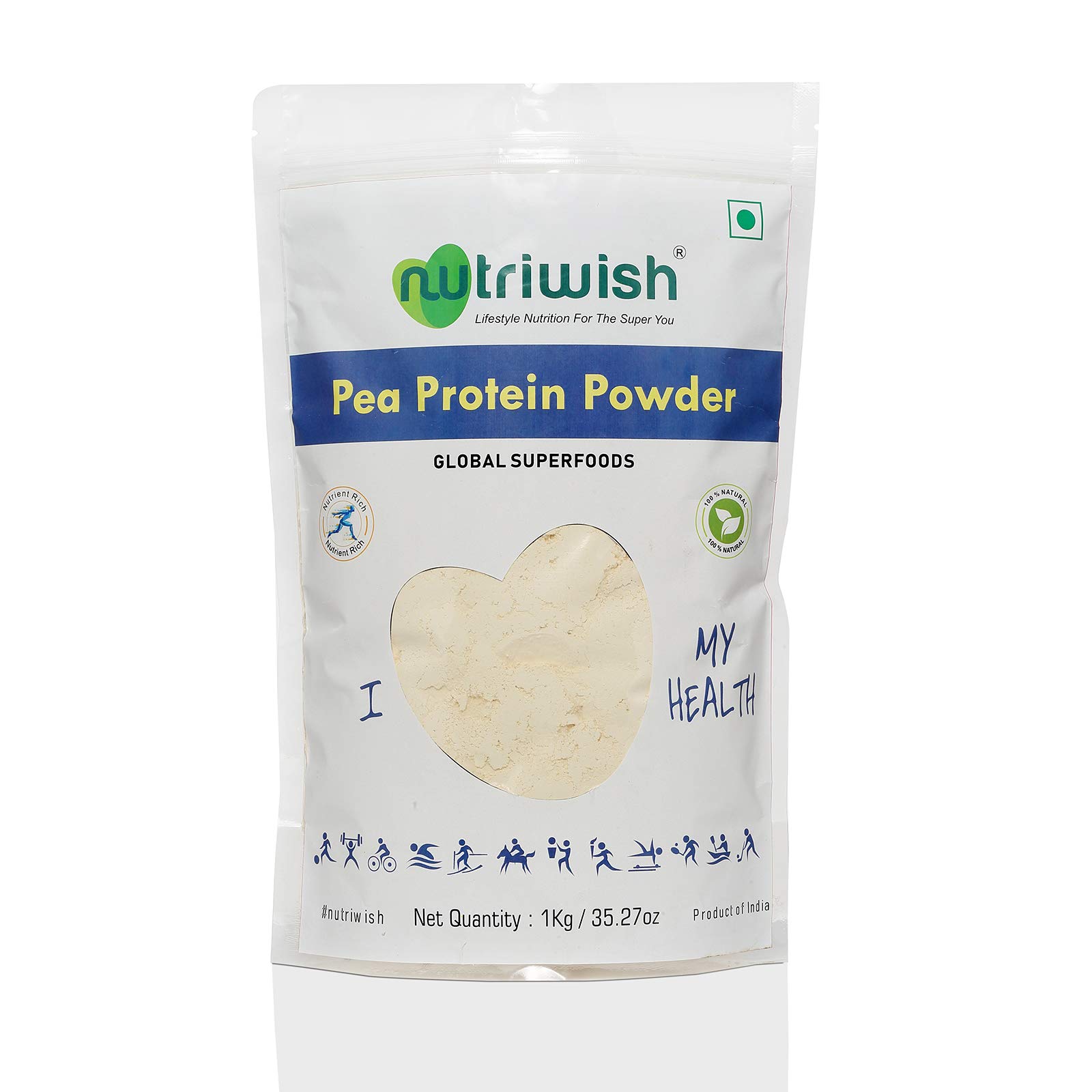 Nutriwish Pea Protein Powder Pouch, 1000 g | Unflavoured | No added sugar, artificial sweeteners or flavours| Pack of 1| Pouch