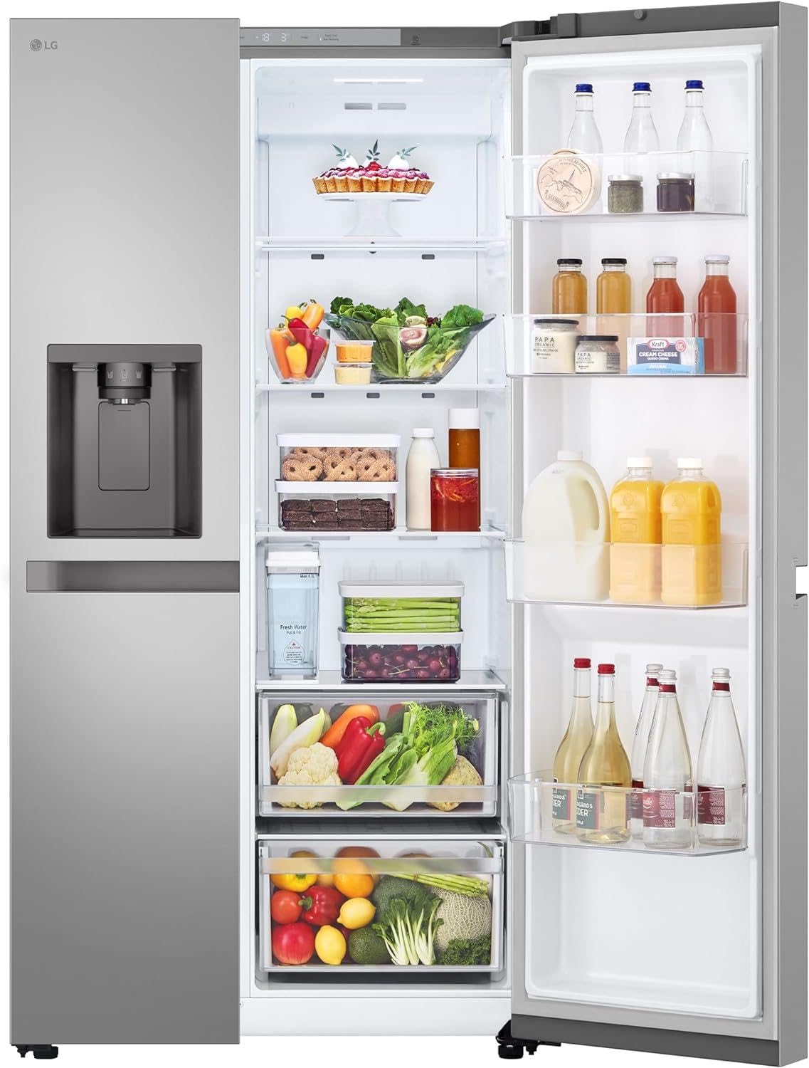 LG GSLC41PYPE, Klasse E, Side by Side Kühlschrank, Total No Frost, Eis-, Crushed Ice- und Wasserspender, Wassertank, LINEARCooling - Prime Silver