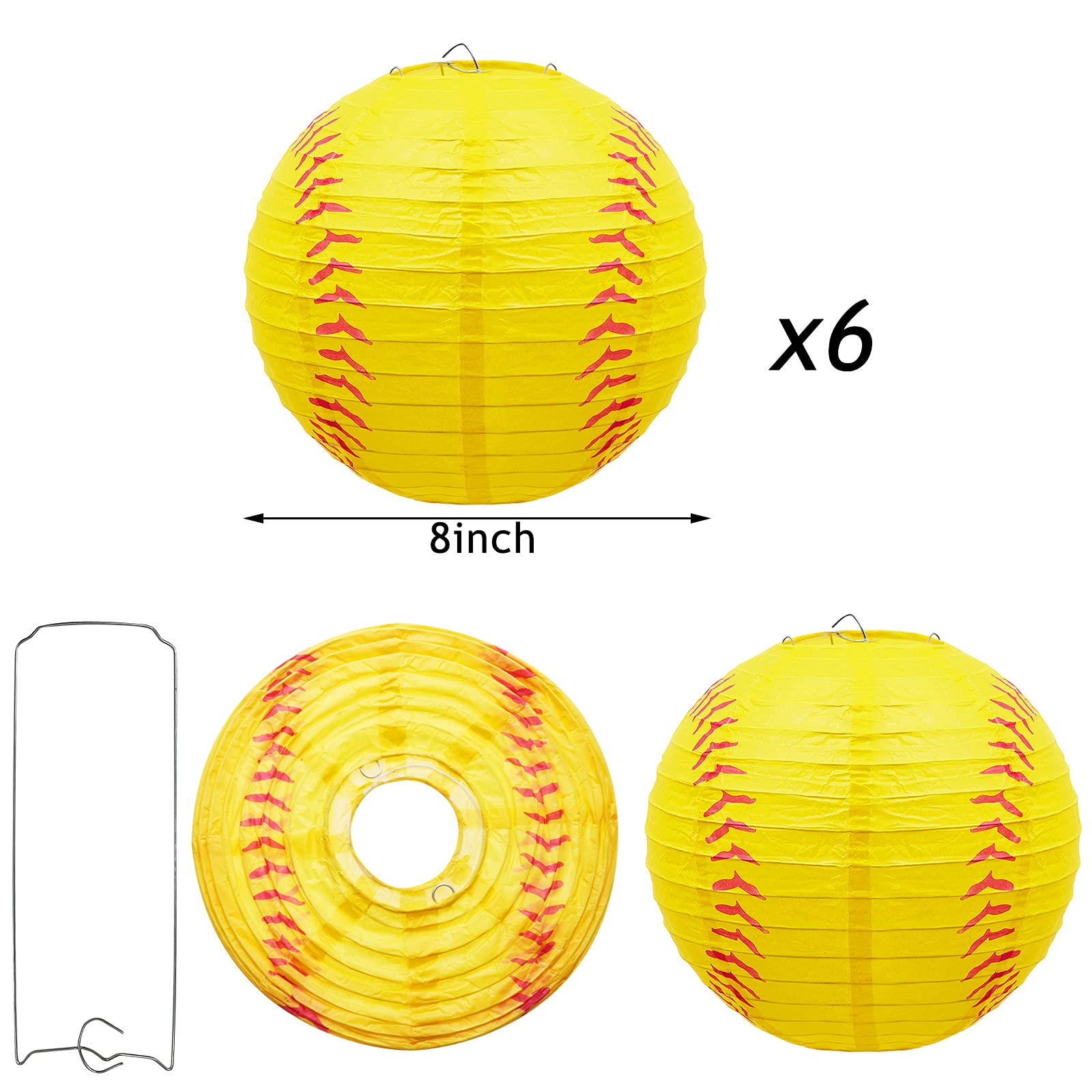 Softball Paper Lantern 8 Inches Softball Hanging Lantern Decoration for Sports Themed Party Festival Celebration(6 Pieces)
