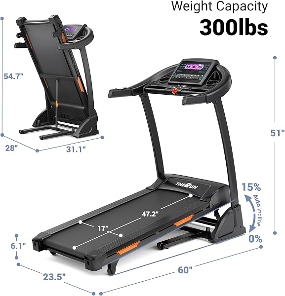 THERUN Incline Treadmill, Treadmills for Running and Walking, 300 lbs Weight Capacity Folding Treadmill with 0-15% Auto Incline, Wide Belt, 3.5 HP, App, Heart Rate - 4
