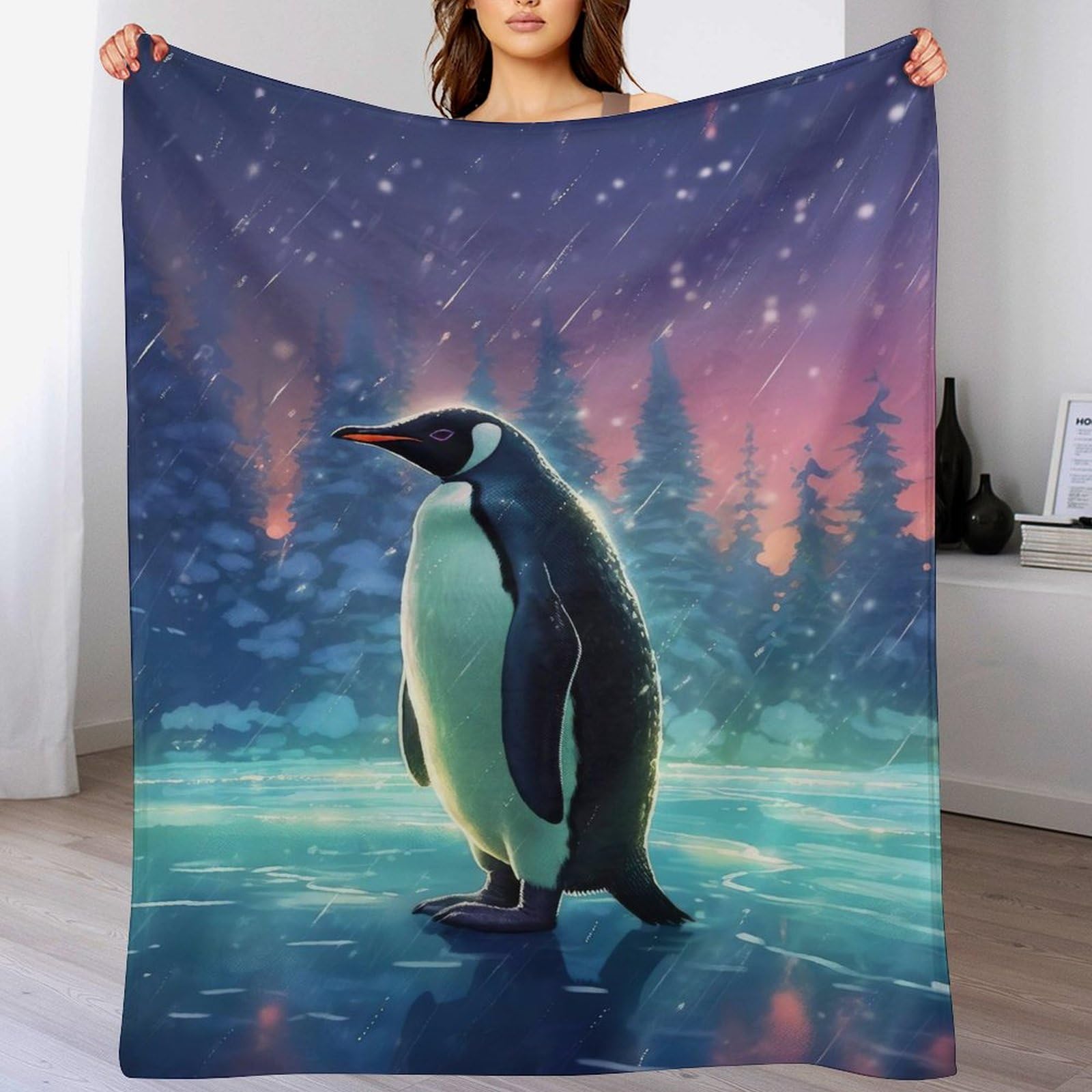 Couverture flannel polaire pingouin douce, un jeté de lit chic toutes saisons
