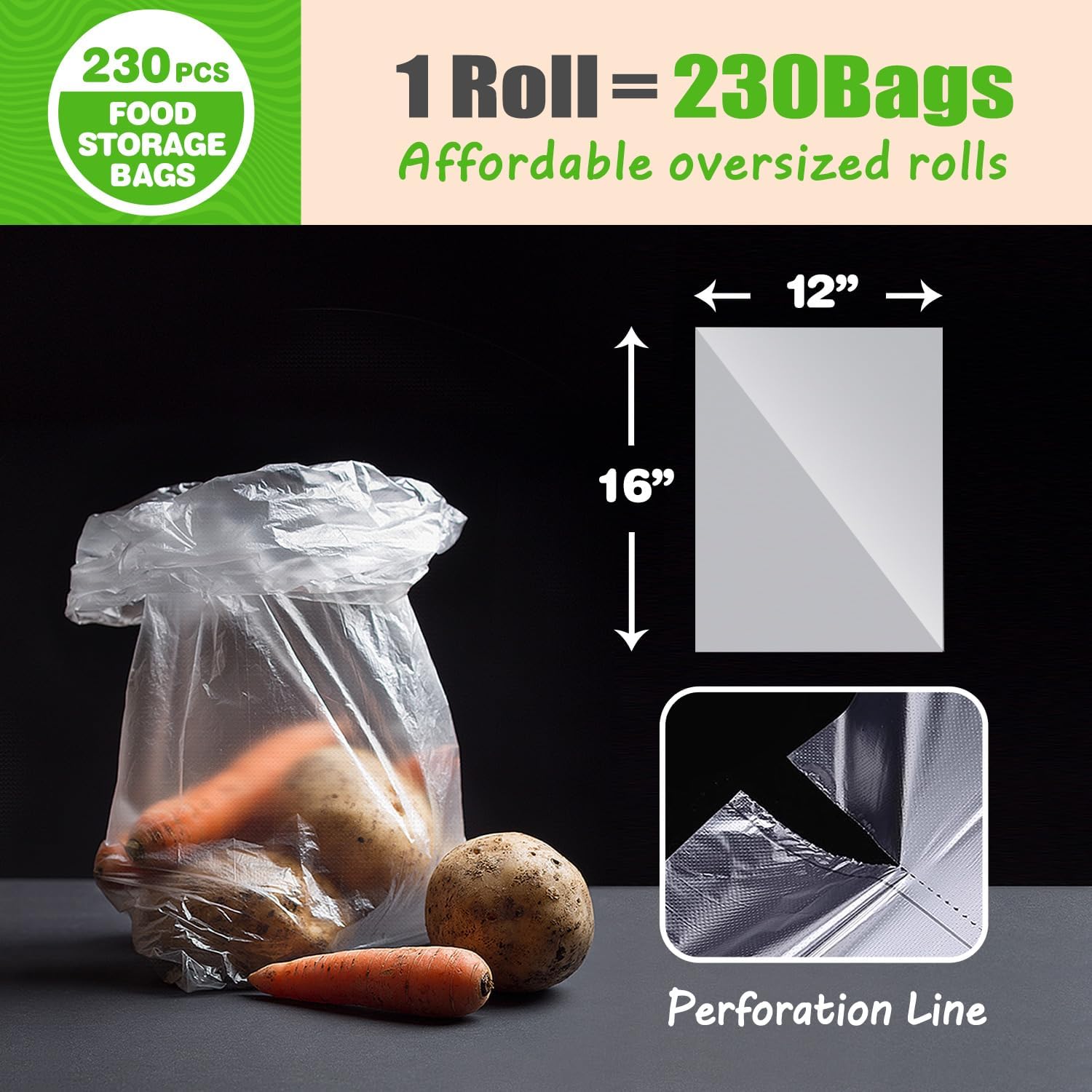 Plastic Produce Bags on A Roll, Clear Kitchen Disposable Plastic