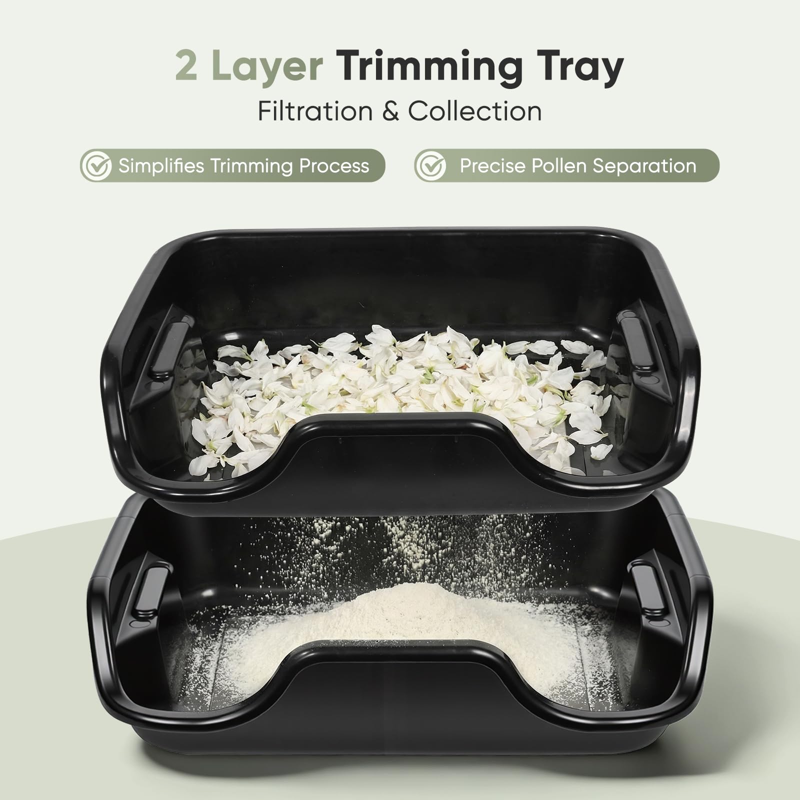 Trim Bin Set mit 150 Mikron Pollensieb, Ergonomische Trim Tray & Trimmschale mit 2 Scheren, Lupe & Bürste, Trimming Tray für Pollen and Herbs, 50x39x11,8cm