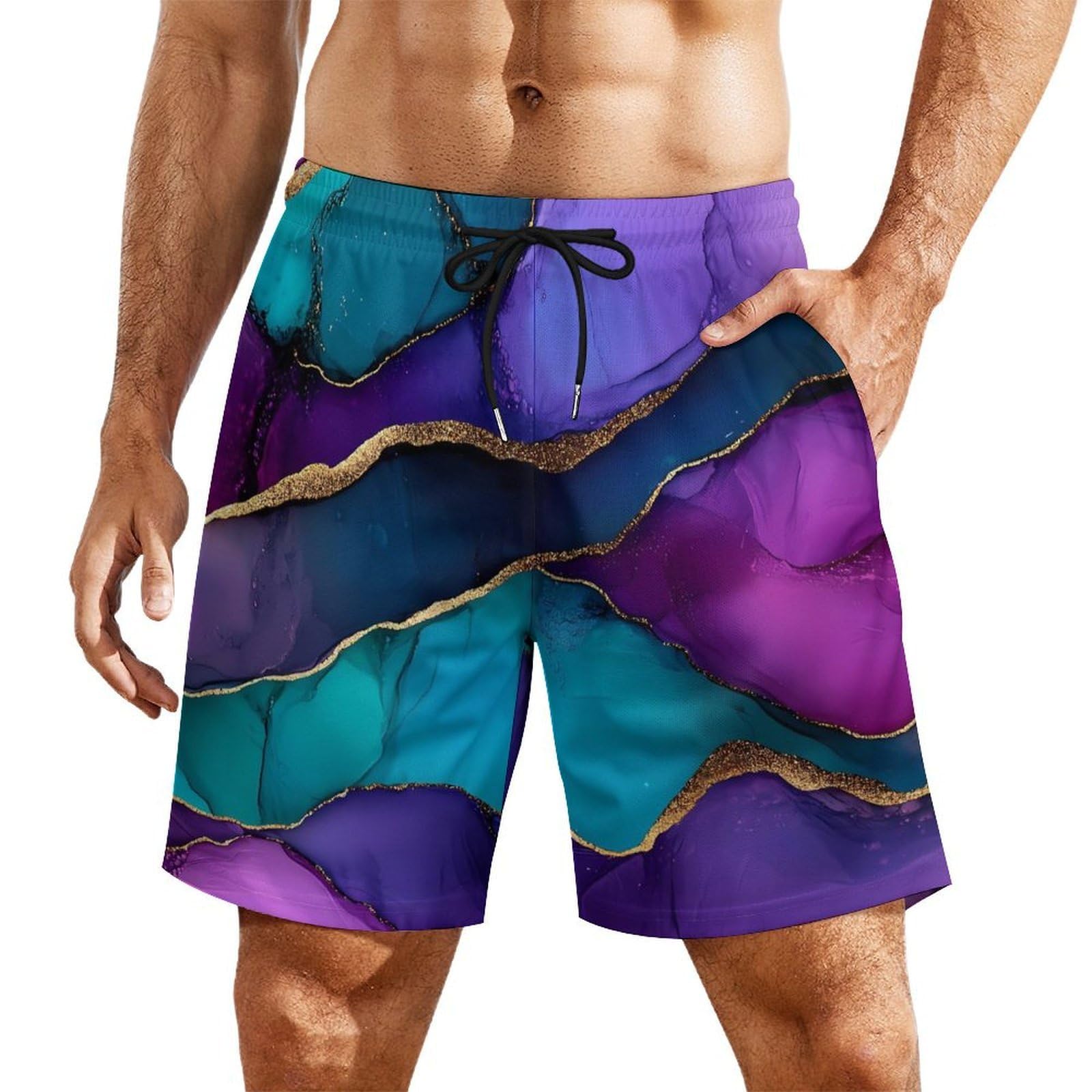 Pantalones cortos de playa de diseño abstracto con cordón elástico para hombre 8