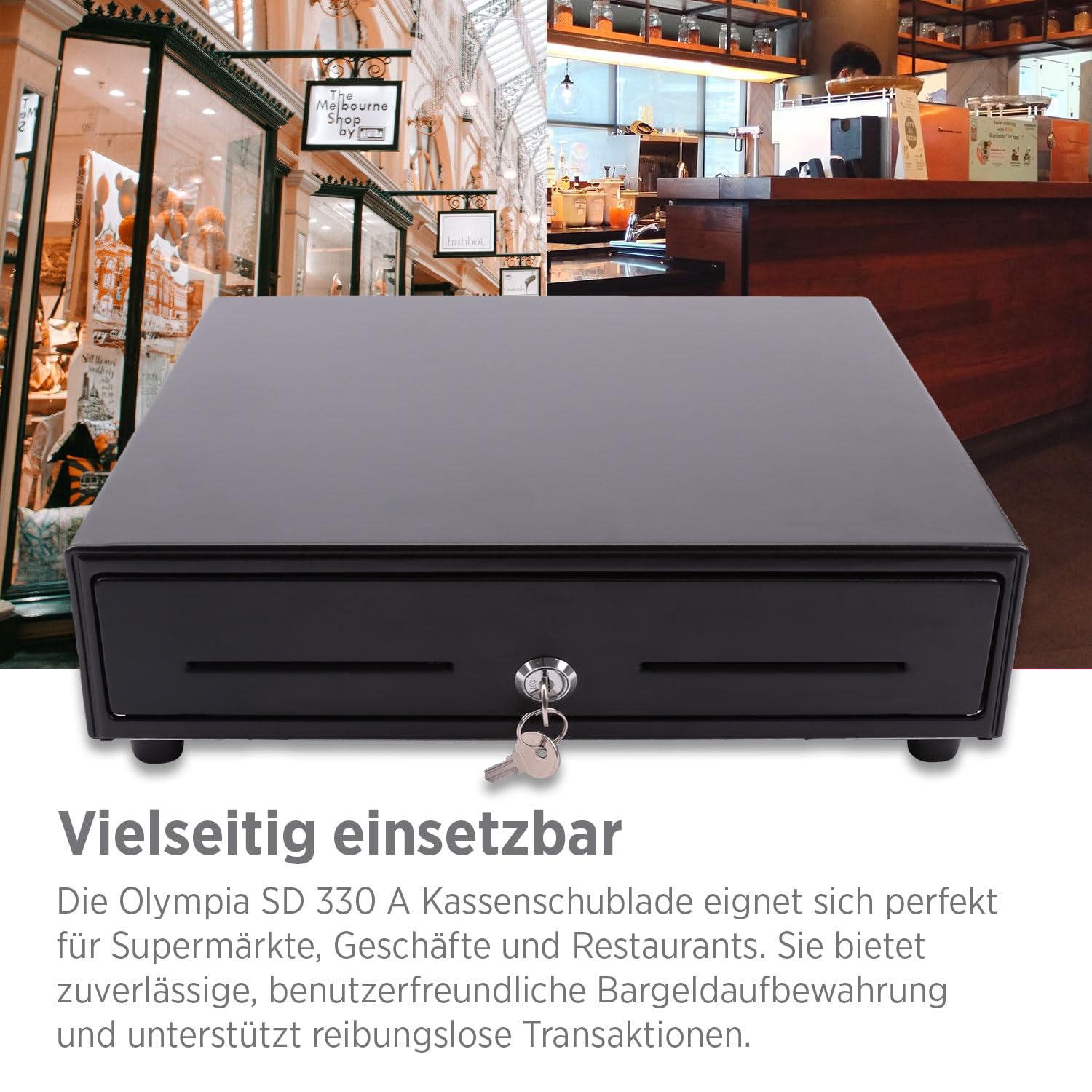 Olympia SD 330A Kassenschublade 4 Fächer Banknoten 8 Münzen RJ-12 12-24 Volt 33,5x33x10,4 cm