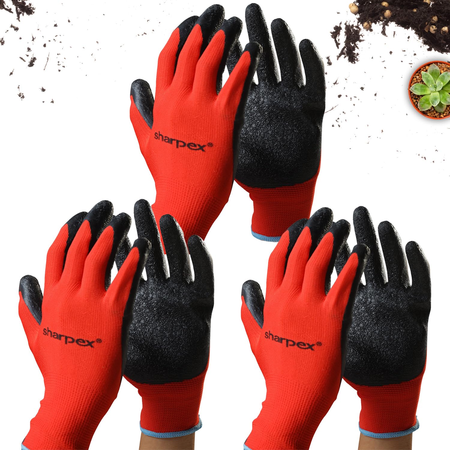 Sharpex Heavy Duty Gardening Hand Gloves for Home Garden | Breathable Latex Coated Safety Gloves for Farming, Weeding, Planting, Picking fruits, and Multipurpose Outdoor Work (3 Pair, Red and Black) (B0D3T6567M) Amazon Price History, Amazon Price Tracker