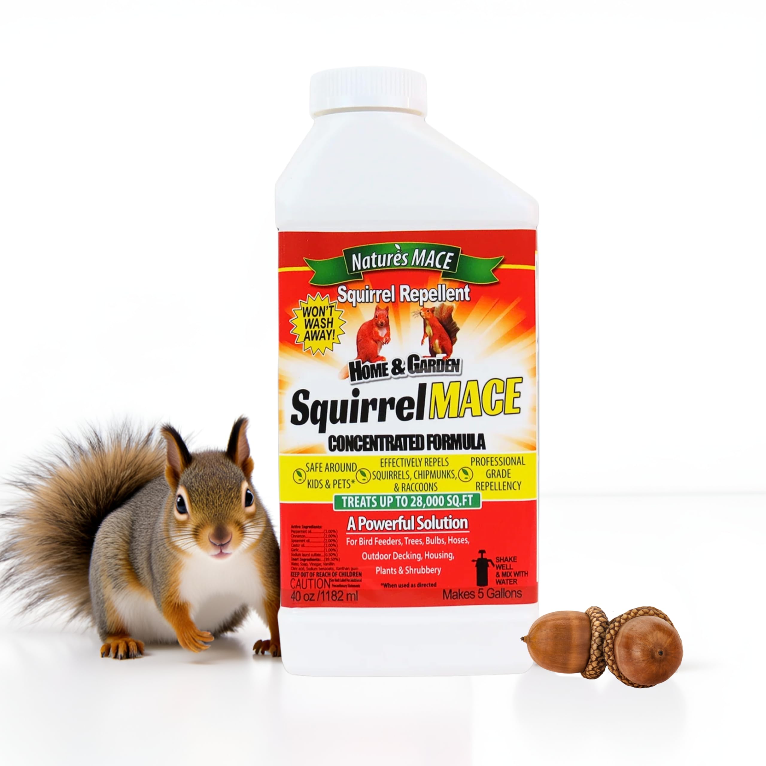 Nature’s MACE Squirrel Mace, Squirrel Repellent Spray, 40 Ounce Concentrate, Squirrel and Chipmunk Repellent, Keep Out of Garden, Attic, Fruit Trees, Plants, Potted Plants, Repel Squirrels