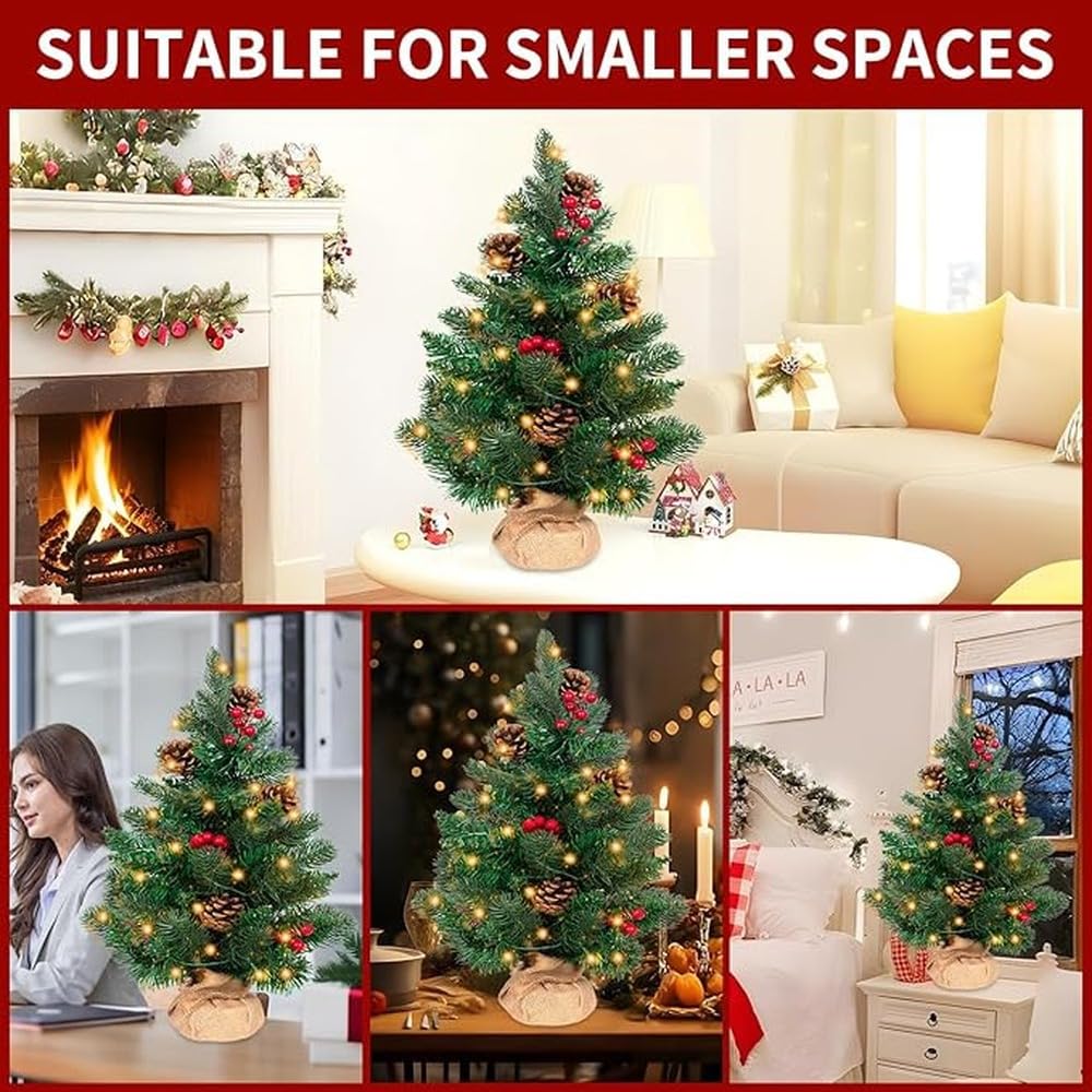 VUIUYOIES Mini albero di Natale preilluminato da 24,45 cm