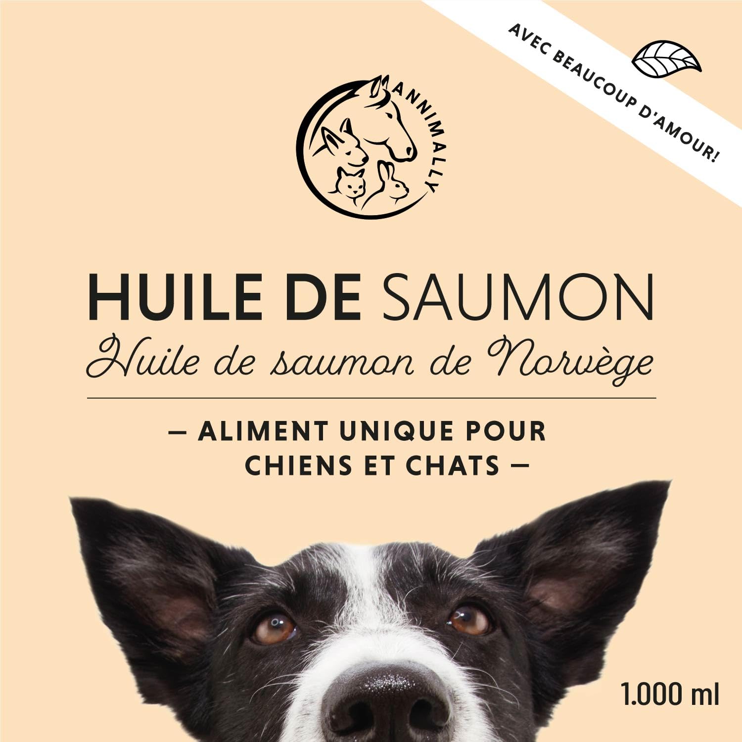 Annimally Huile de Saumon écossais pour Chiens 1 Litre Riche en acides Gras Omega 3 & 6 (avec 30%) - Huile de Poisson Barf pour Chien, Chat et Cheval, adaptée I Produit Naturel
