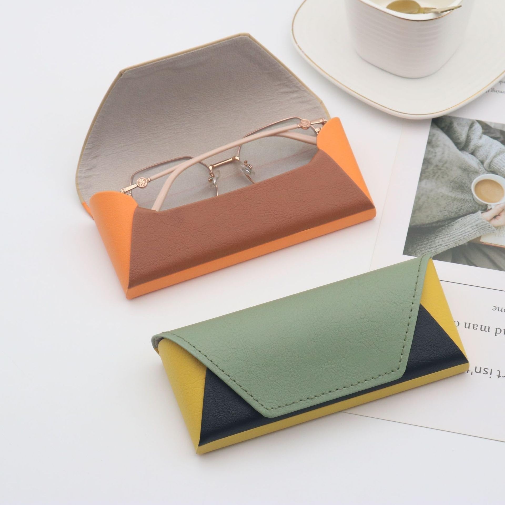 Estuche for gafas de sol con bloques Color, caja almacenamiento for ópticas resistente a la presión y a prueba golpes, elegante bolsa for hecha a mano, 2 uds Para Mujer y Hombre