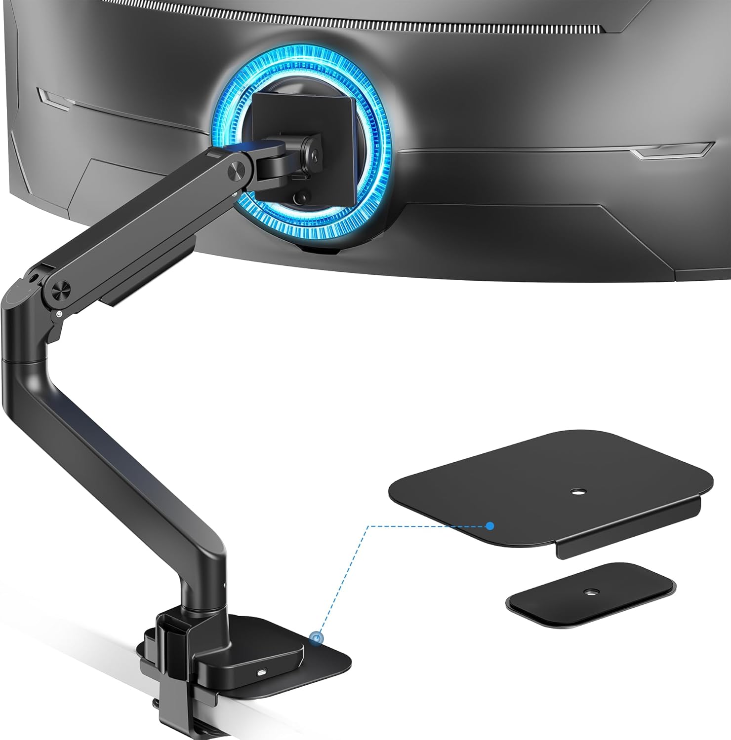 Ares Wing Single Monitor Mount with USB & Steel Monitor Mount Reinforcement Plate for 17-49'' and 44 Lbs Ultrawide Screen