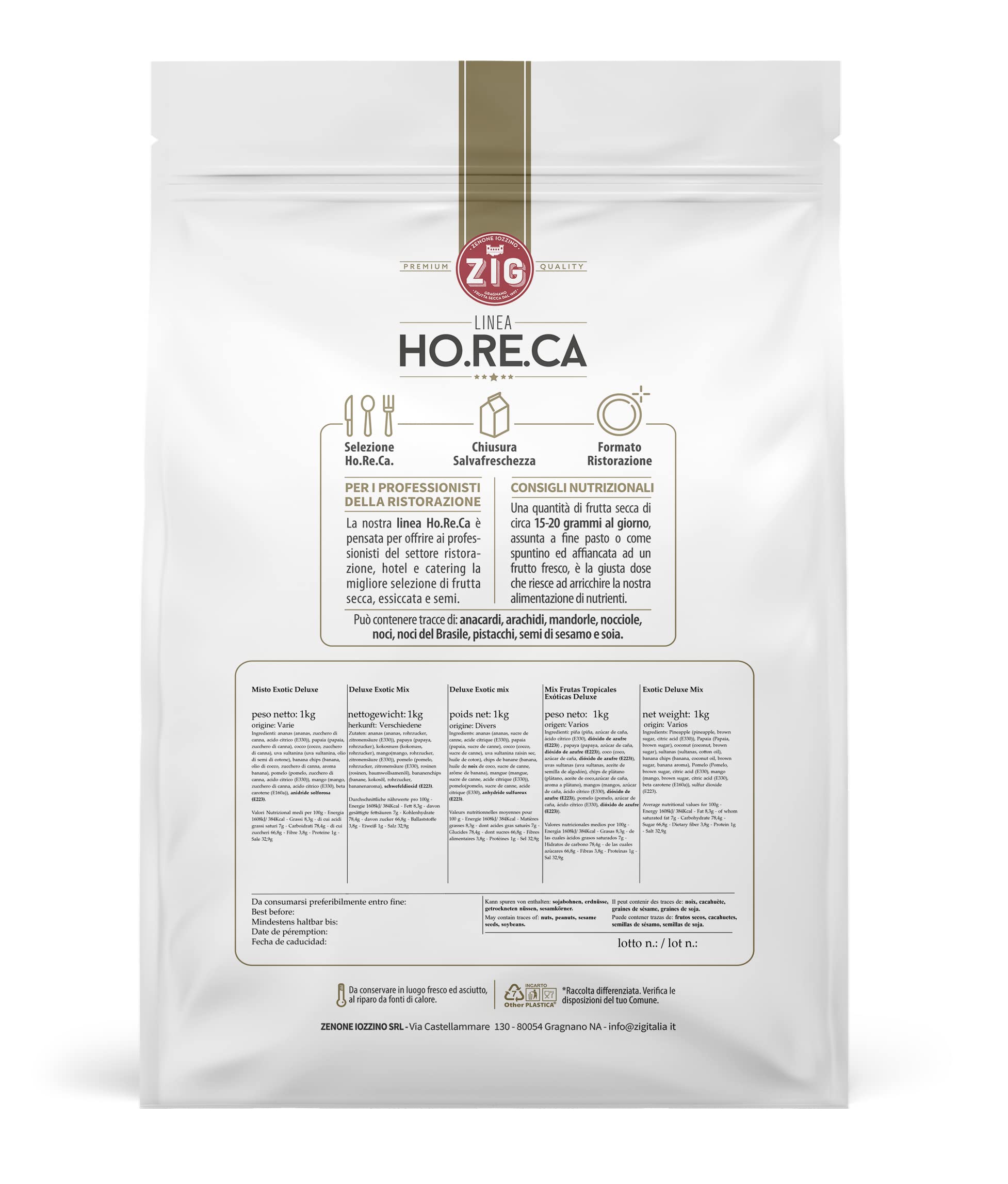 ZIG - HORECA - snack mix fruta seca exotica deluxe| piña, papaya, coco, mango, pomelo, uvas pasas, chips de plátano 1 Kg