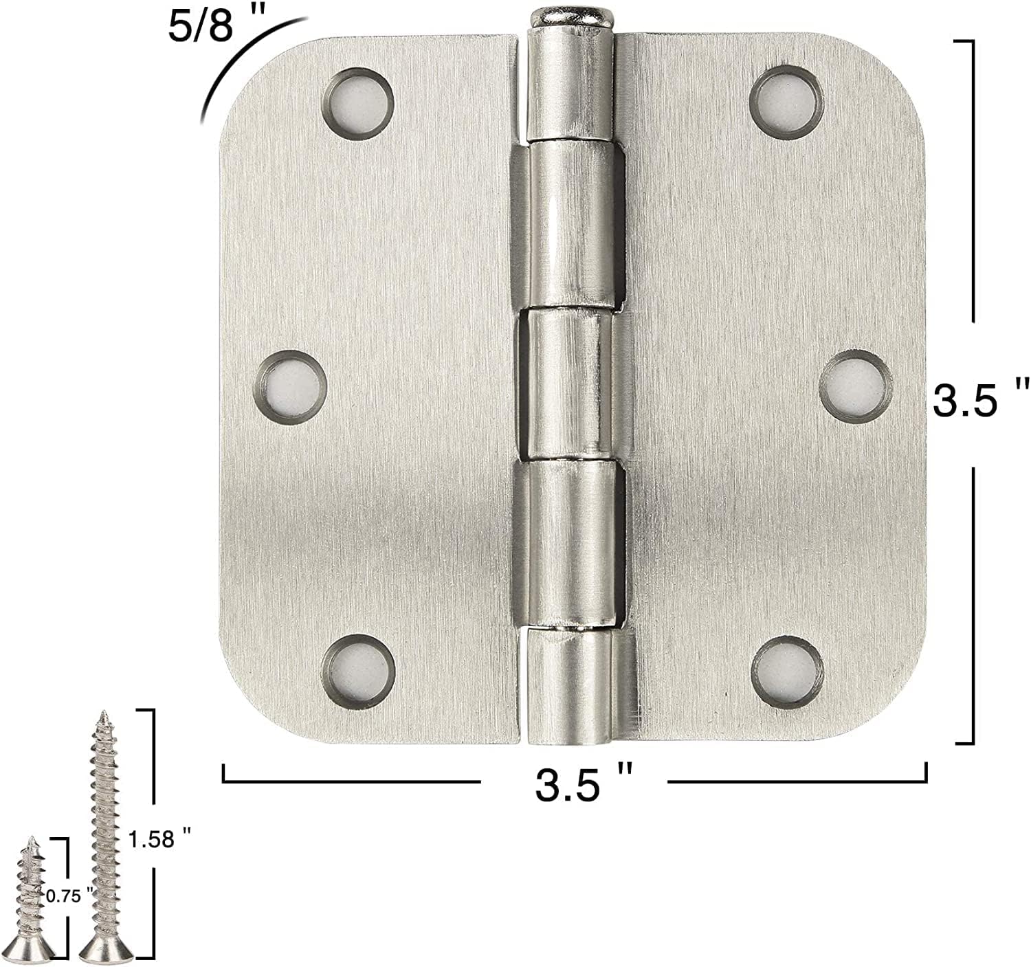 JIW 108 Pack Nickel Door Hinges Brushed Nickel 3-1/2 Interior Satin Nickel 3.5 Inch x 3.5" with 5/8" Radius Corners 3 ½" Silver Bedroom Residential