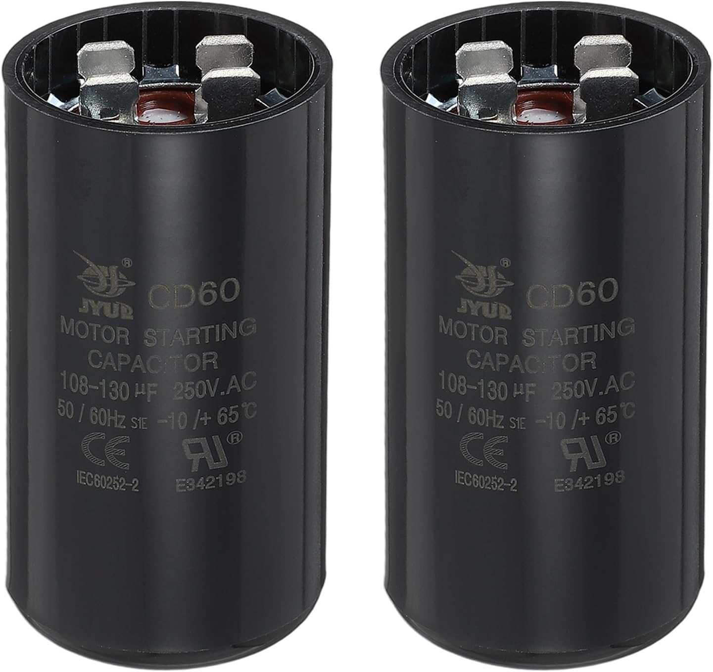 sourcing map CD60 Capacitor 108-130 UF/Mfd, 250 VAC CD60 Run Motor Start Capacitor for Electric Fan Motor Starting Well Pump (Black, Pack of 2)