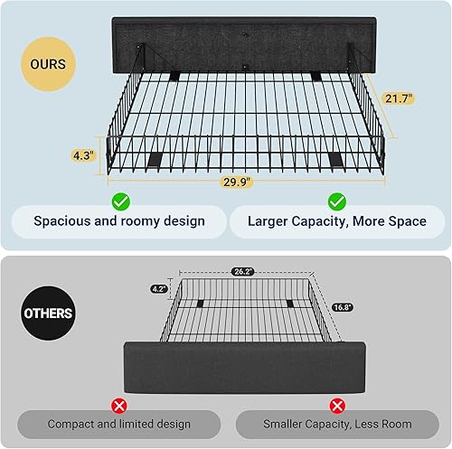 Miniatura 7 de Allewie - Base de cama con almacenamiento totalmente tapizada, con 4 cajones y una cabecera ajustable, diseño tapizado cosido en cuadrados con