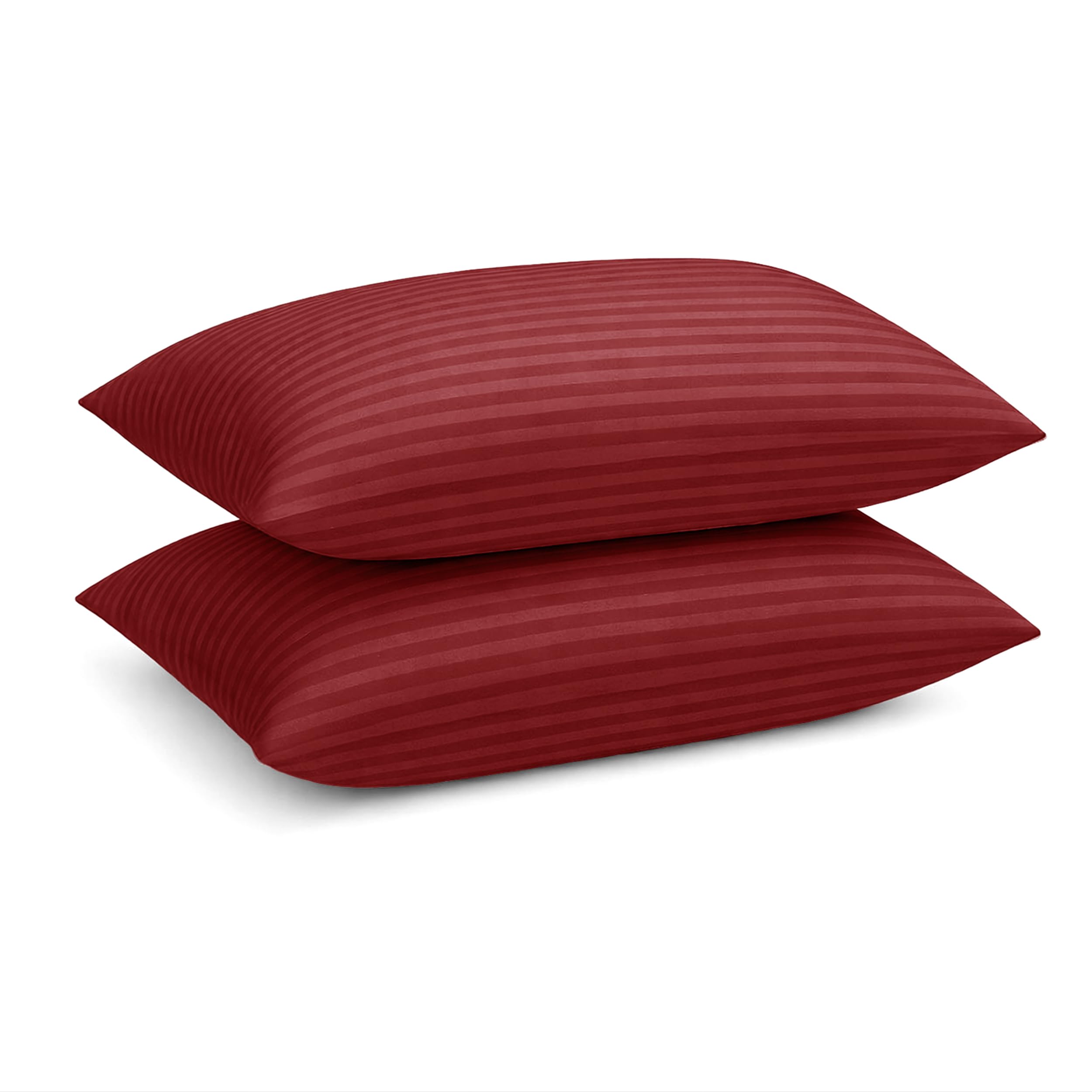 Prime Linens Burgundy Stripe Pillow Cases, 2 Pack, Standard Size, Microfibre, Envelope Closure, Wrinkle Fade Resistant, Machine Washable (, 50X75 Cm)