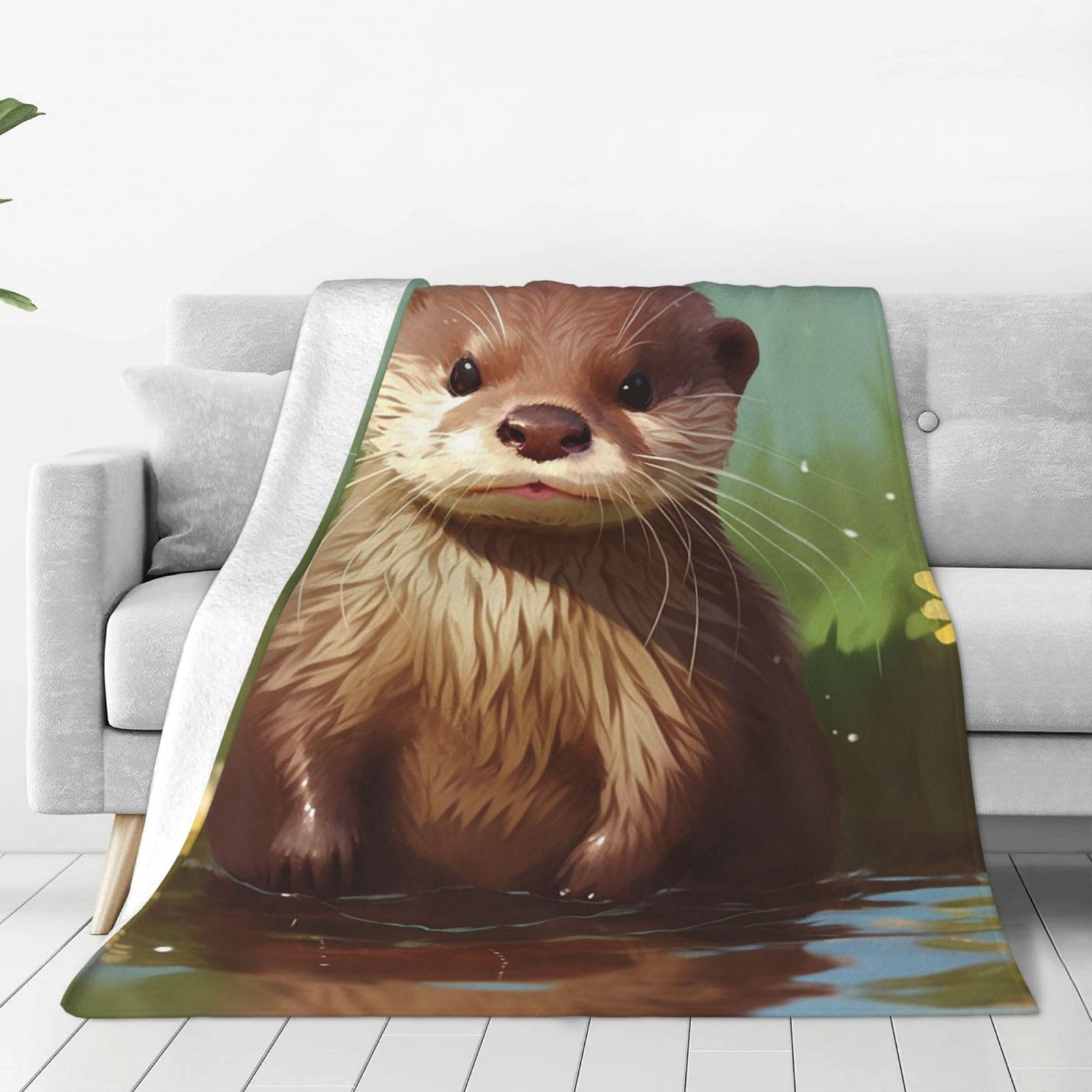 KLOPH Cute Otter Throw Blanket 60"x50" Flannel Fluffy Warm Blanket for Couch, Reversible Plush Blankets for Bed, Comfy Fuzzy Blanket for Sofa, Plush Lightweight-Blankets for All Season