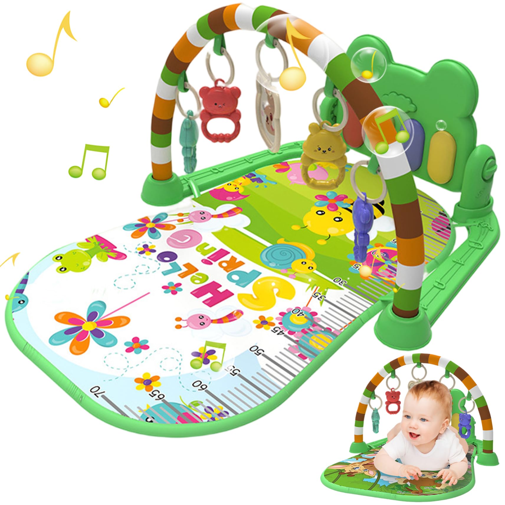 Baby Activity Center with Music & Light Safe & Easy Baby Gym Play Mat with Rattle Pendant Removable Adjustable Board Infant for Newborns and Toddlers
