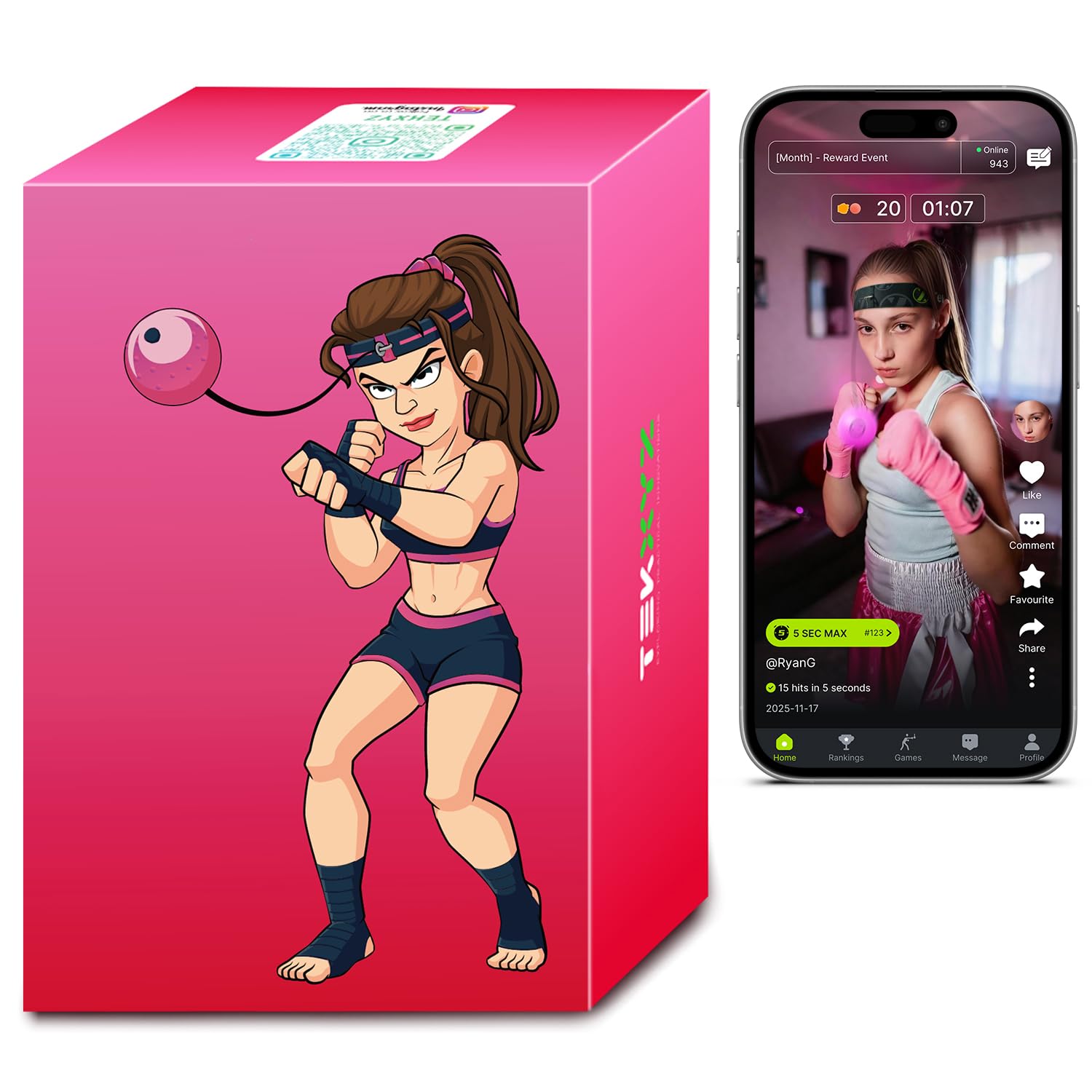 Reflex Ball with Counter App & Online Community, 2 Difficulty Levels Boxing Ball with Headband, Perfect for Reaction, Agility, Punching Speed, Fight Skill & Hand Eye Coordination Training