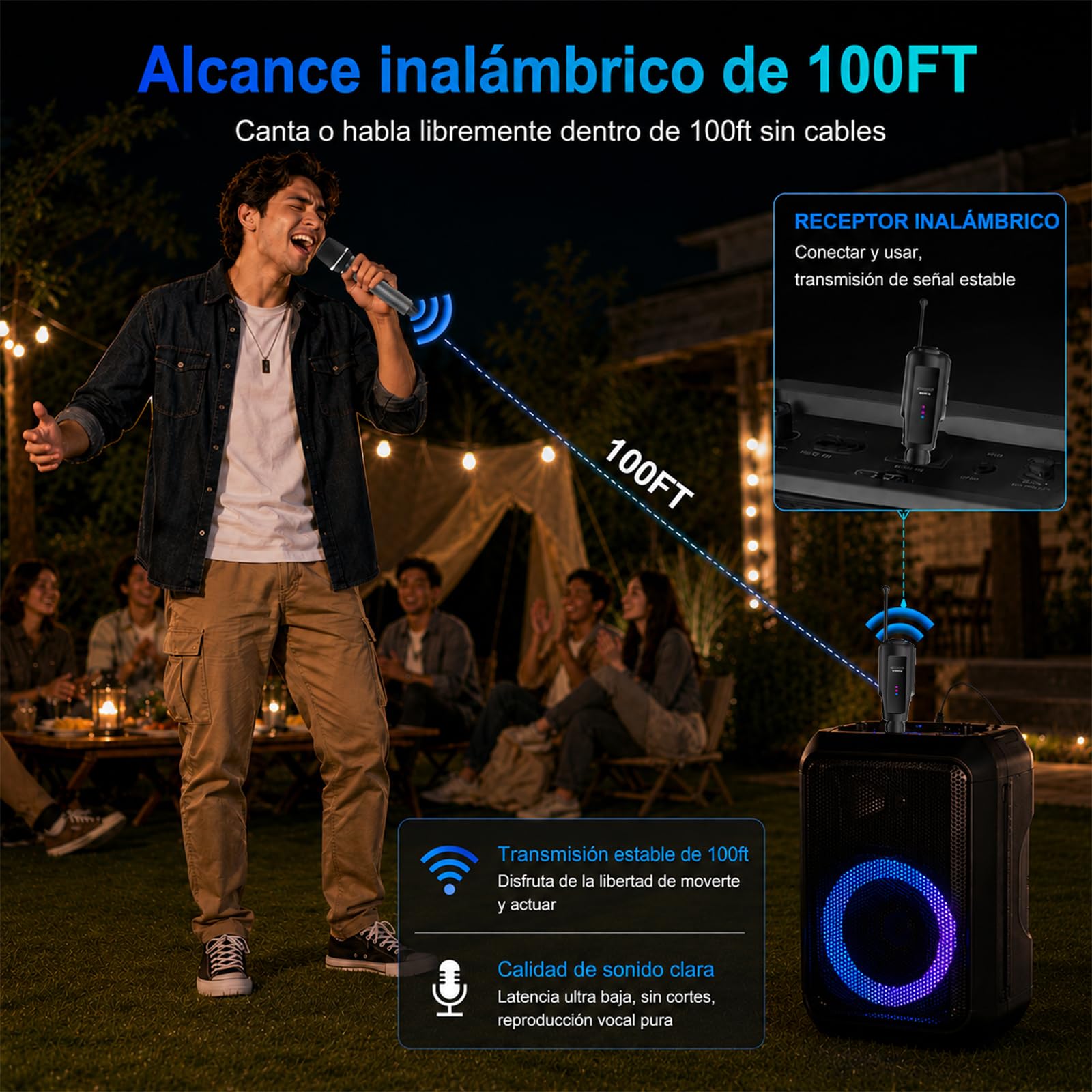Aveek Micrófono Inalámbrico, Micrófono Inalámbrico para Karaoke, Micrófono Inalámbrico Recargable, Interfaz de 6,35mm/3,5mm, Adecuado para Altavoces, Canto, Bodas, DJ, Fiestas