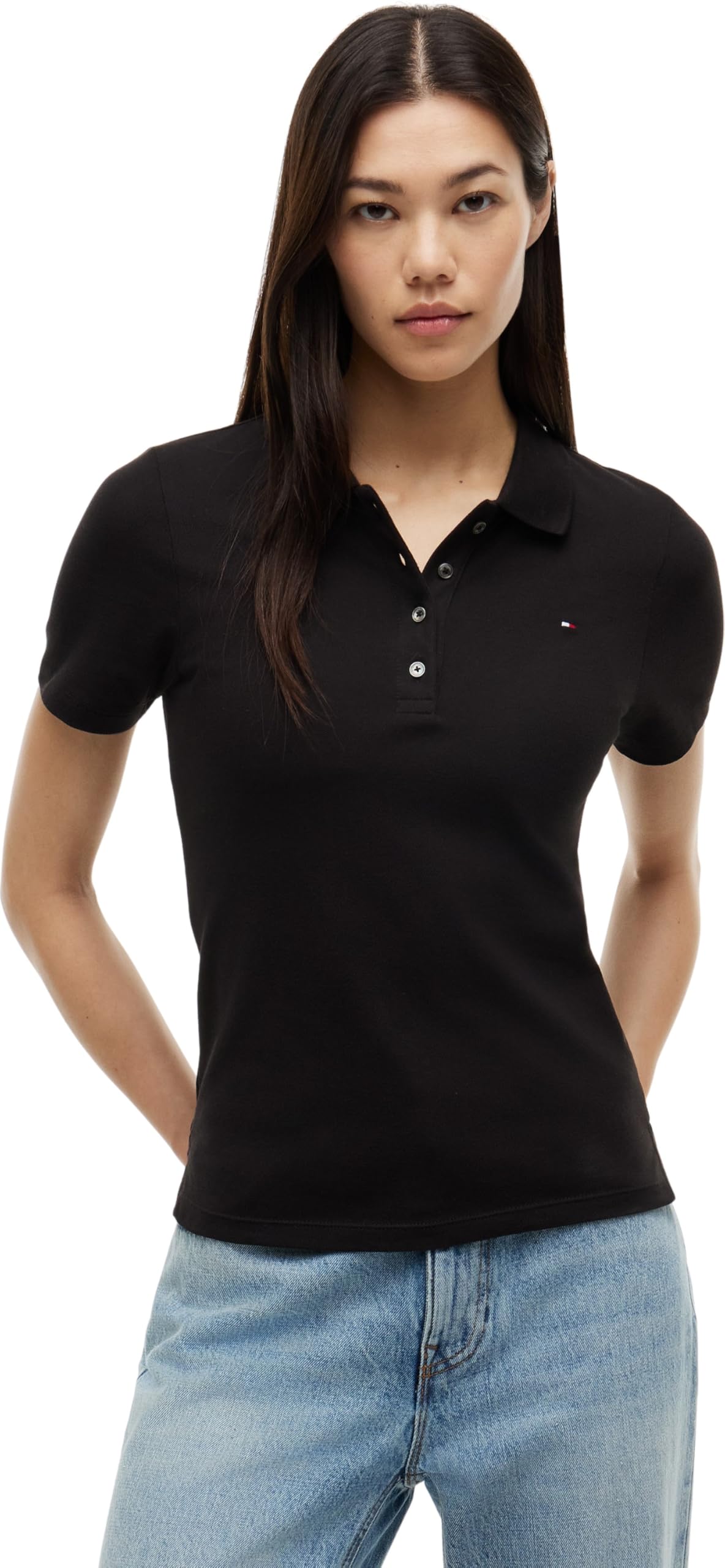 Tommy Hilfiger Heritage Short Sleeve Slim Fit Polo Shirt Ladies - MASTERS BLACK - Size 10 (S)