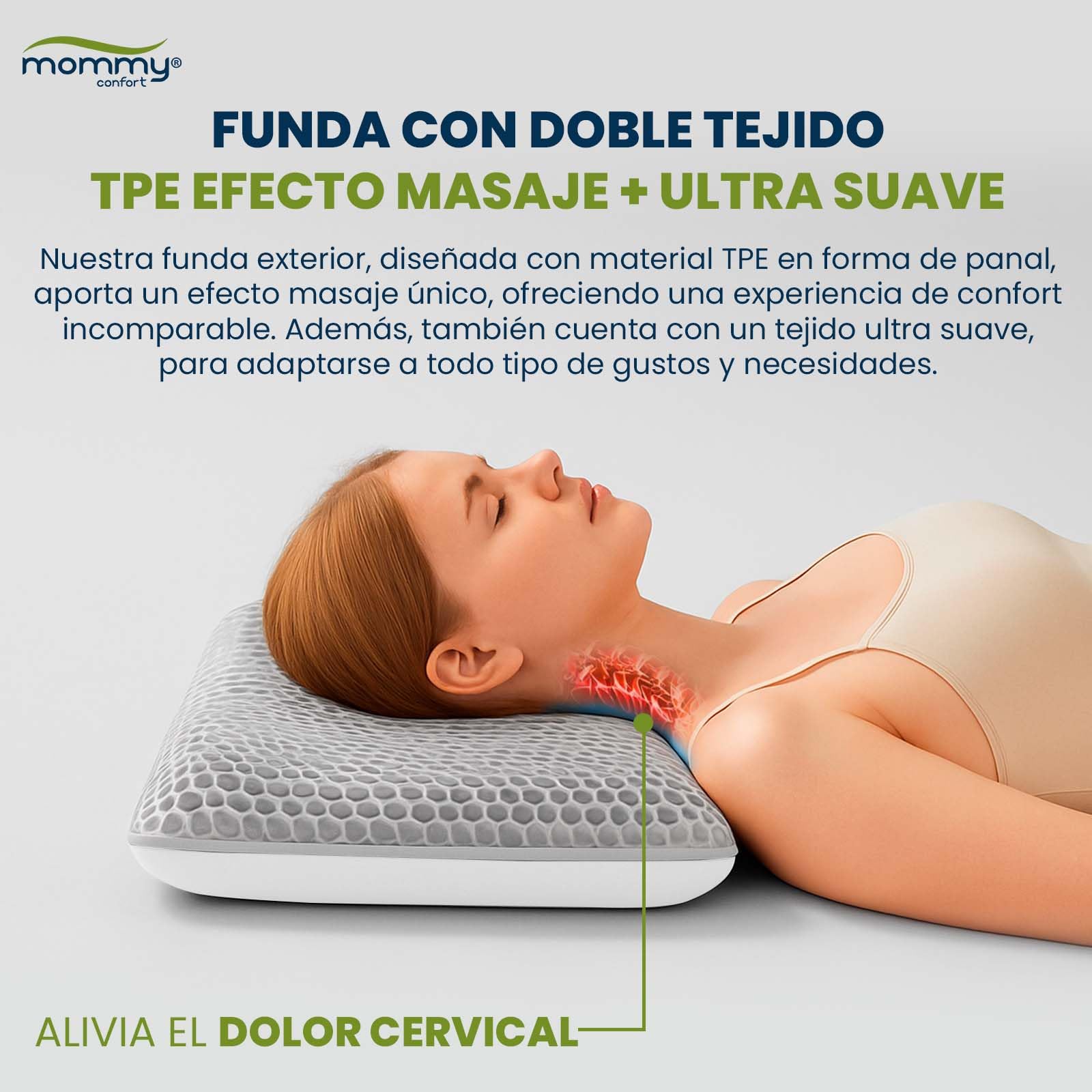 Almohada Viscoelástica Cervical 60x40 cm Funda Panal TPE 4D Efecto Masaje Soporte Ortopédico Lavable Cuello Dolor Cervical Descanso Ergonómico Gris