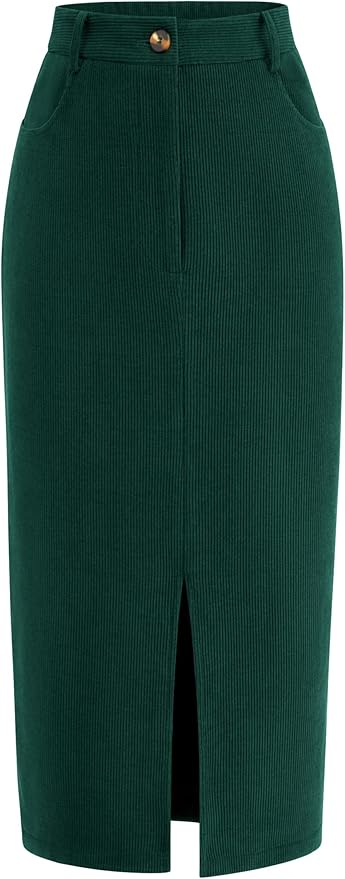 PRETTYGARDEN Corduroy Skirt Women Fall Fashion 2025 High Waisted Pencil Midi Skirts Business Casual Work Office Winter Outfit