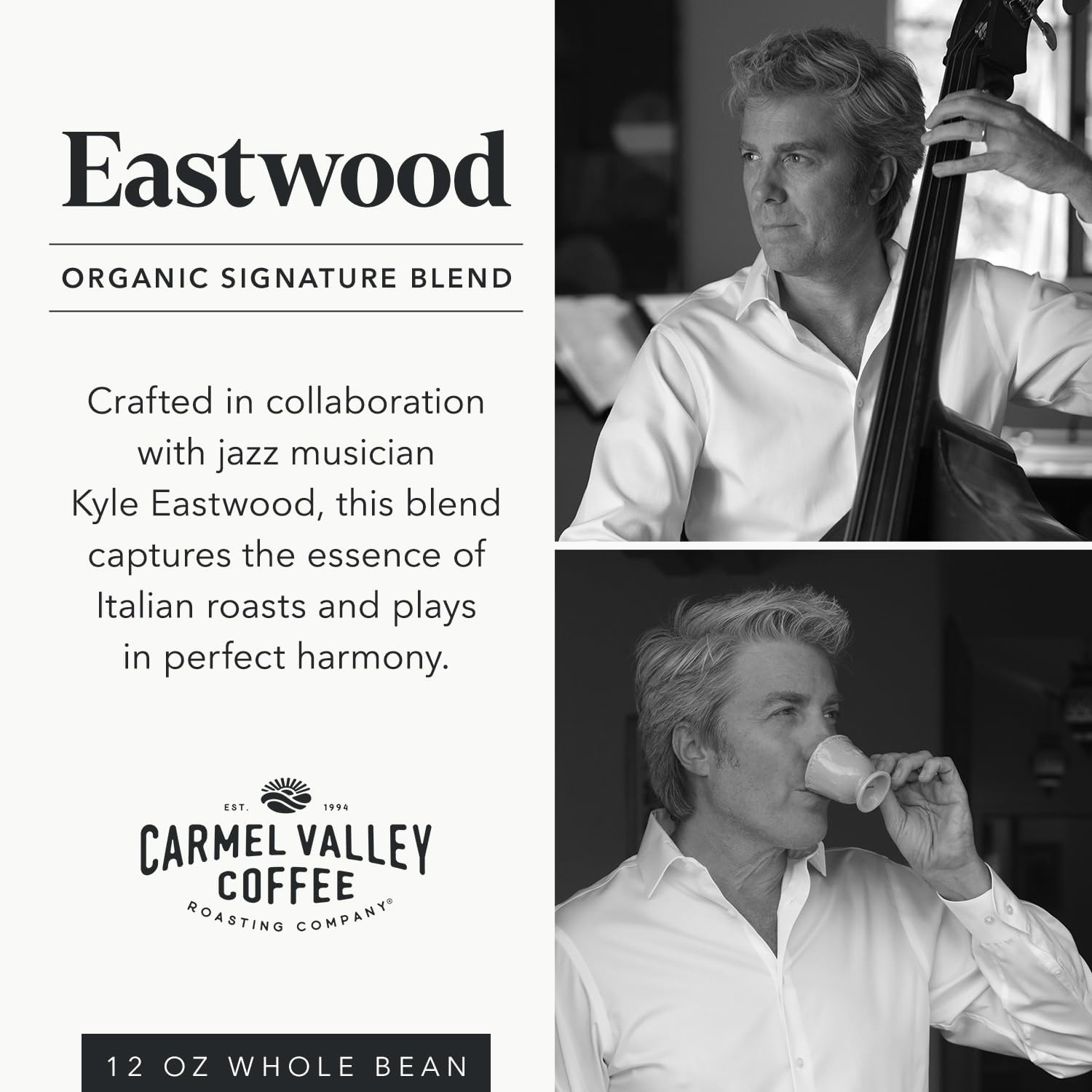 Carmel Valley Coffee Roasting Eastwood Organic Medium Roast Coffee – Whole Bean and Fresh Roasted - Dark Chocolate, Ripe Berry and Toasted Almond Notes, 12 Oz Bag (2 Pack)