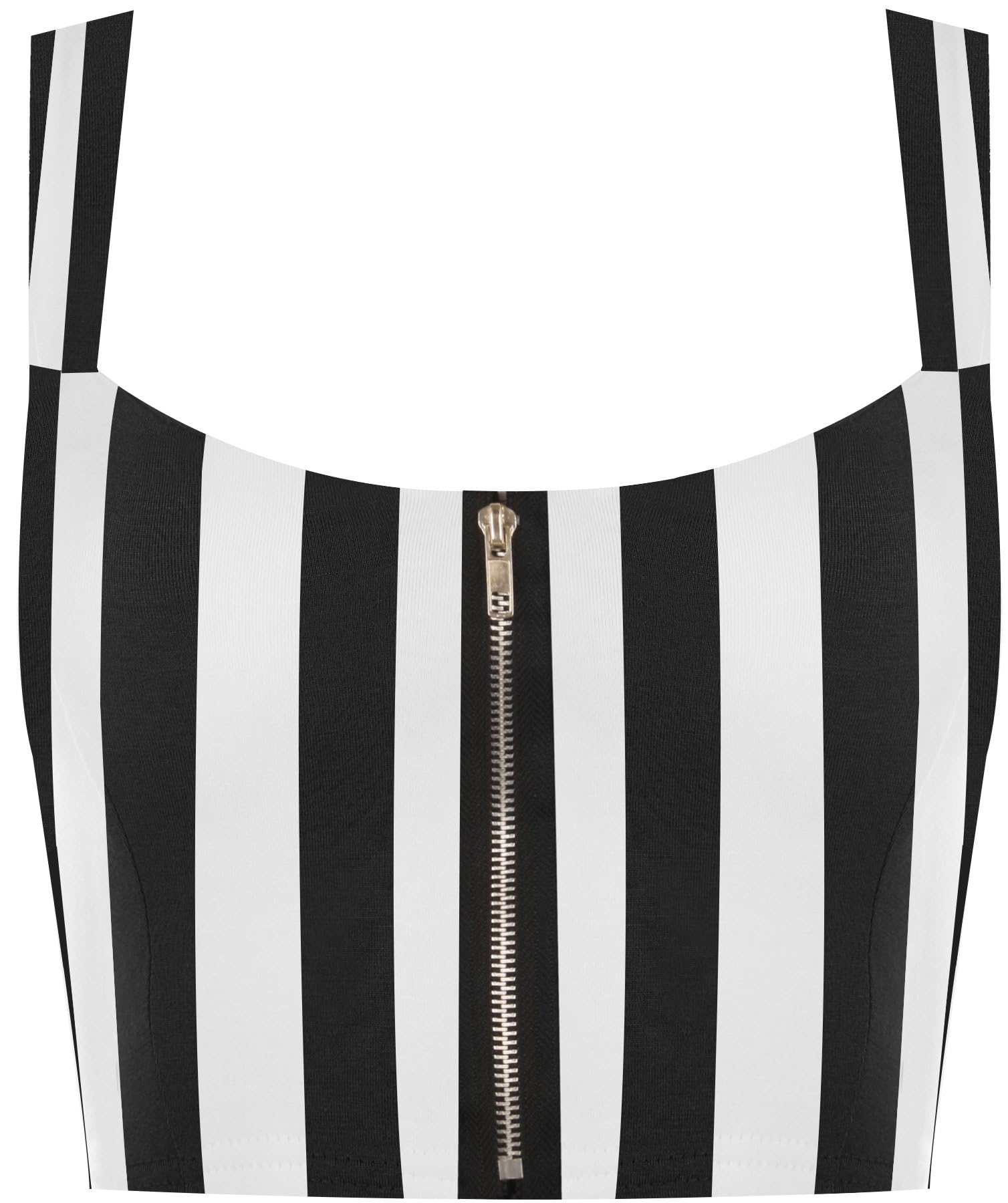 GOSTYLES® Womens Print Zip Bandeau Boobtube Bralet, Ladies Padded Strapless Crop Top with Front Zip Summer Stretchy Clubwear Strap Top (Black White Striped, 8-10)