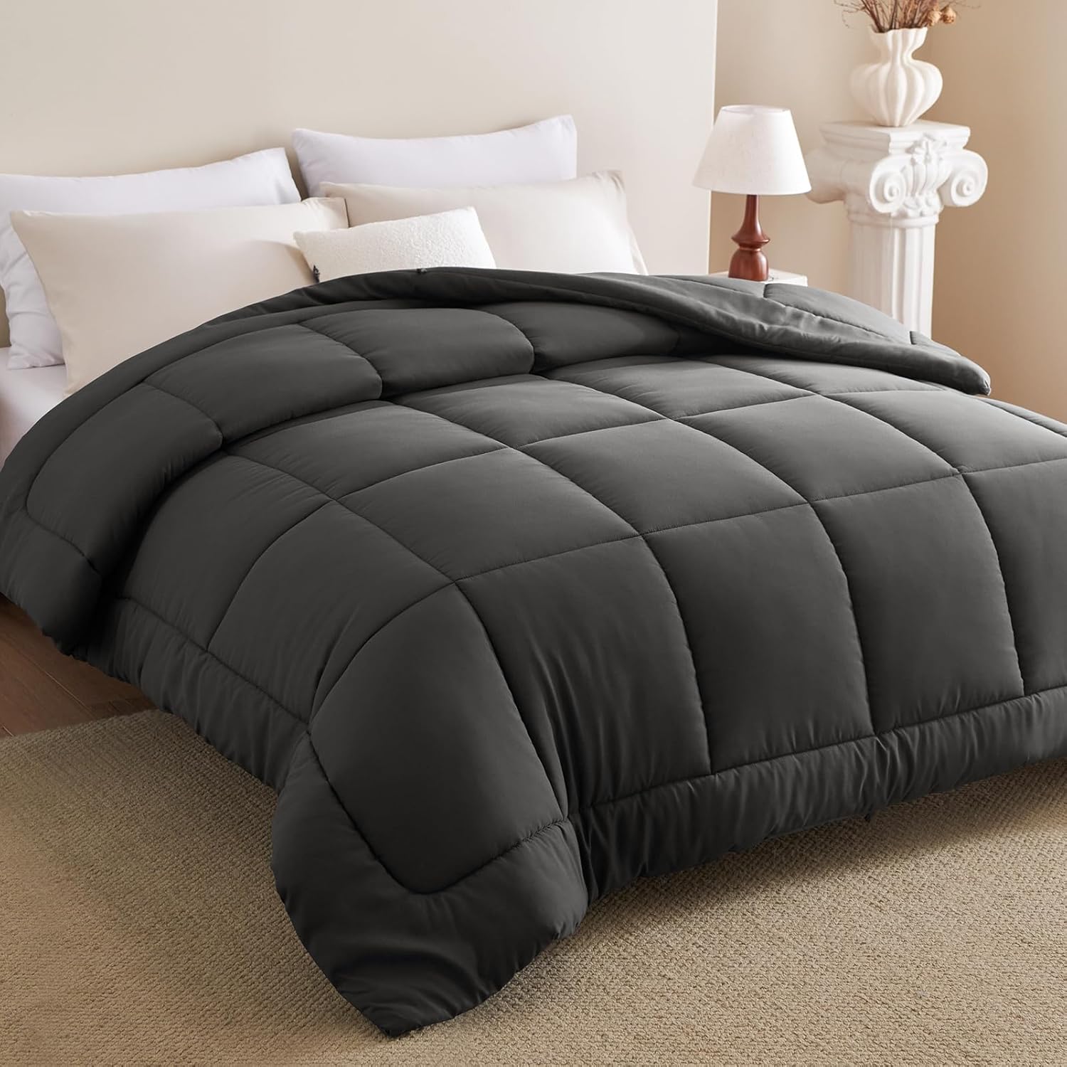 CozyLux Comforters Full Size Duvet Insert Dark Grey, All Season Quilted Bed Comforter, Box Stitched Down Alternative Duvet with 8 Corner Tabs, Gifts for Women Men, 82 x 86 Inches (Dark Gray)