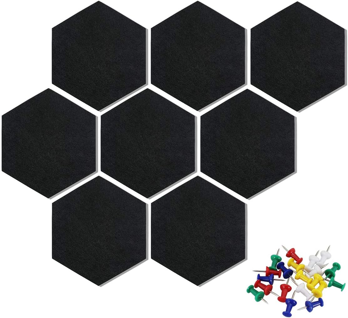 Uoisaiko Felt Hexagon Bulletin Board with 20 Push Pins, Pack of 8 Notice Boards for