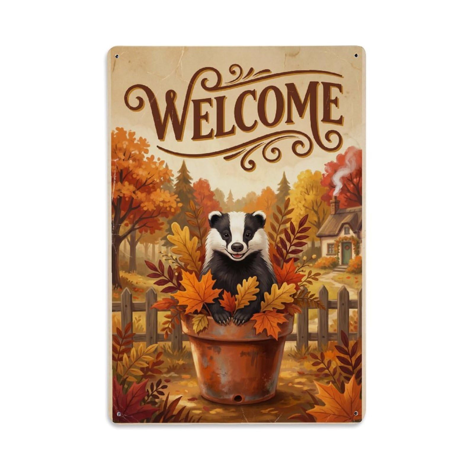 Cxhjca 8X12inch(20X30cm) Vintage Welcome Badger Country Living Metal Tin Sign