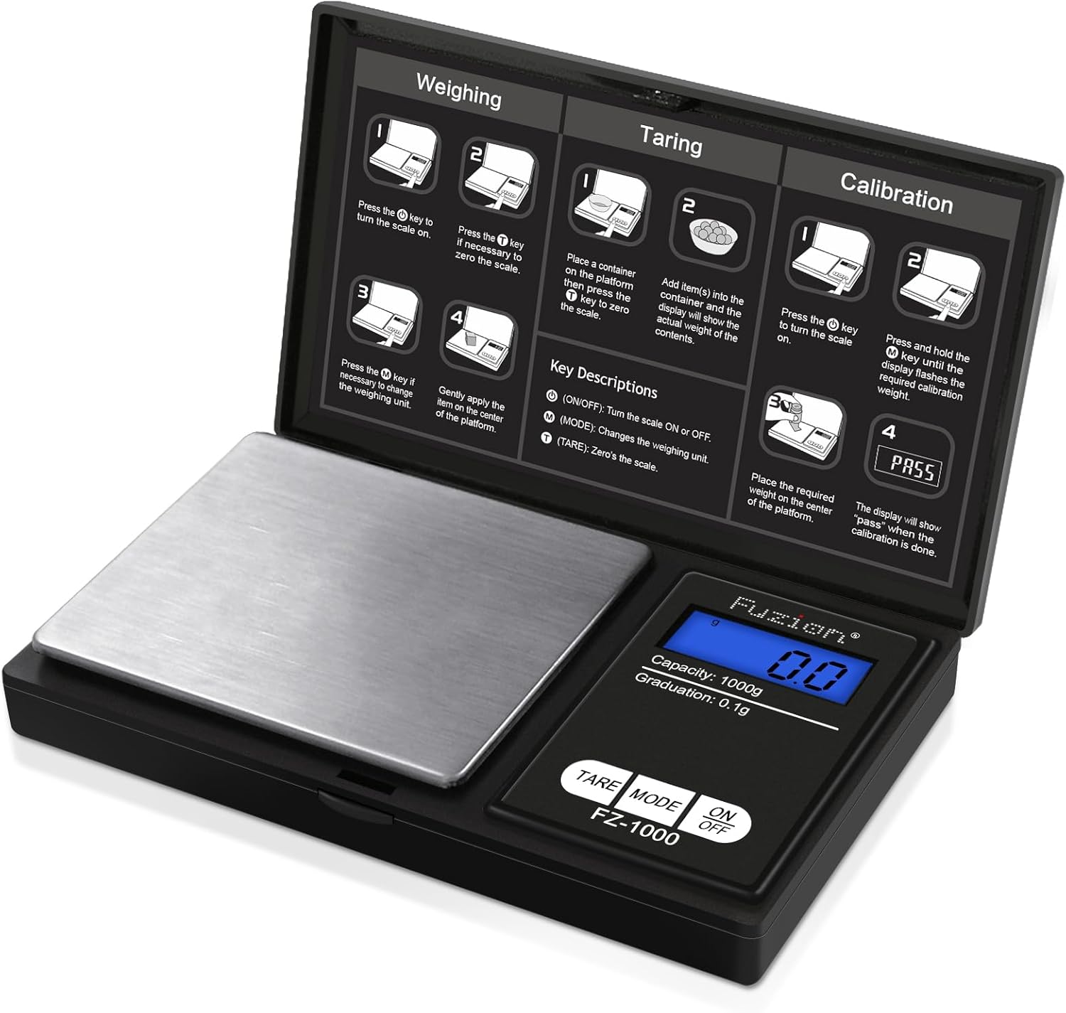 Fuzion Digital Pocket Gram Scale 1000g/0.1g, Small Digital Scales Grams Ounces Grains, Herb Scale, Jewelry Scale, Portable Travel Food Scale