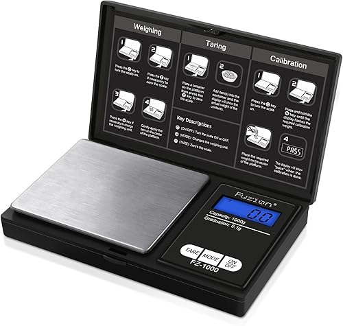 Miniatura 8 de Fuzion - Balanza digital de bolsillo de gramos. Precisión de 0.1 gramos, báscula pequeña de joyería de 1000 g, mini báscula digital para alimentos,