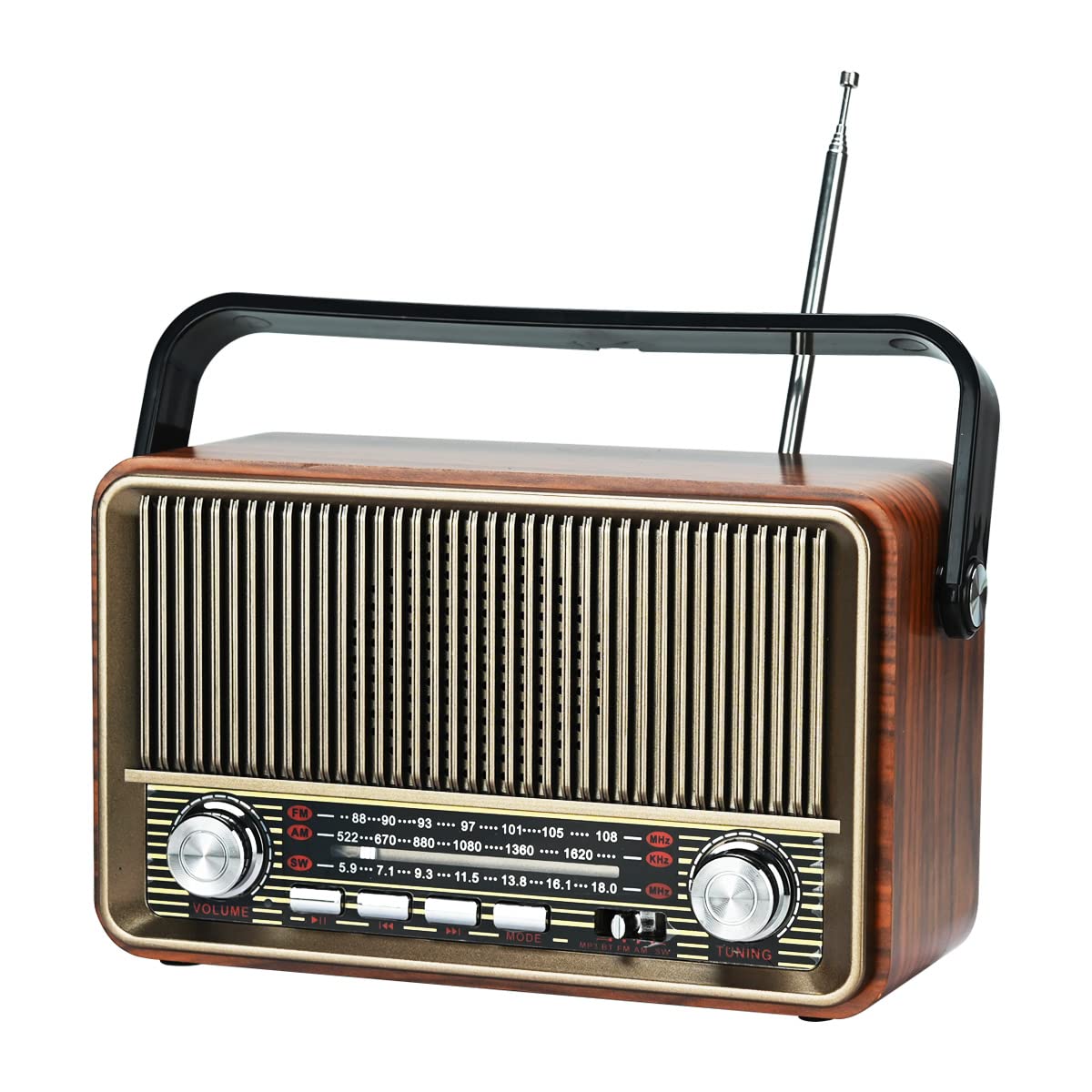 Bluetooth FM AM SW Stereo Radio, Unterstützung USB-Festplatte, USB/TF-Karte, AUX-Steckdose - Musik mit wiederaufladbarem Akku, eingebauter Lautsprecher